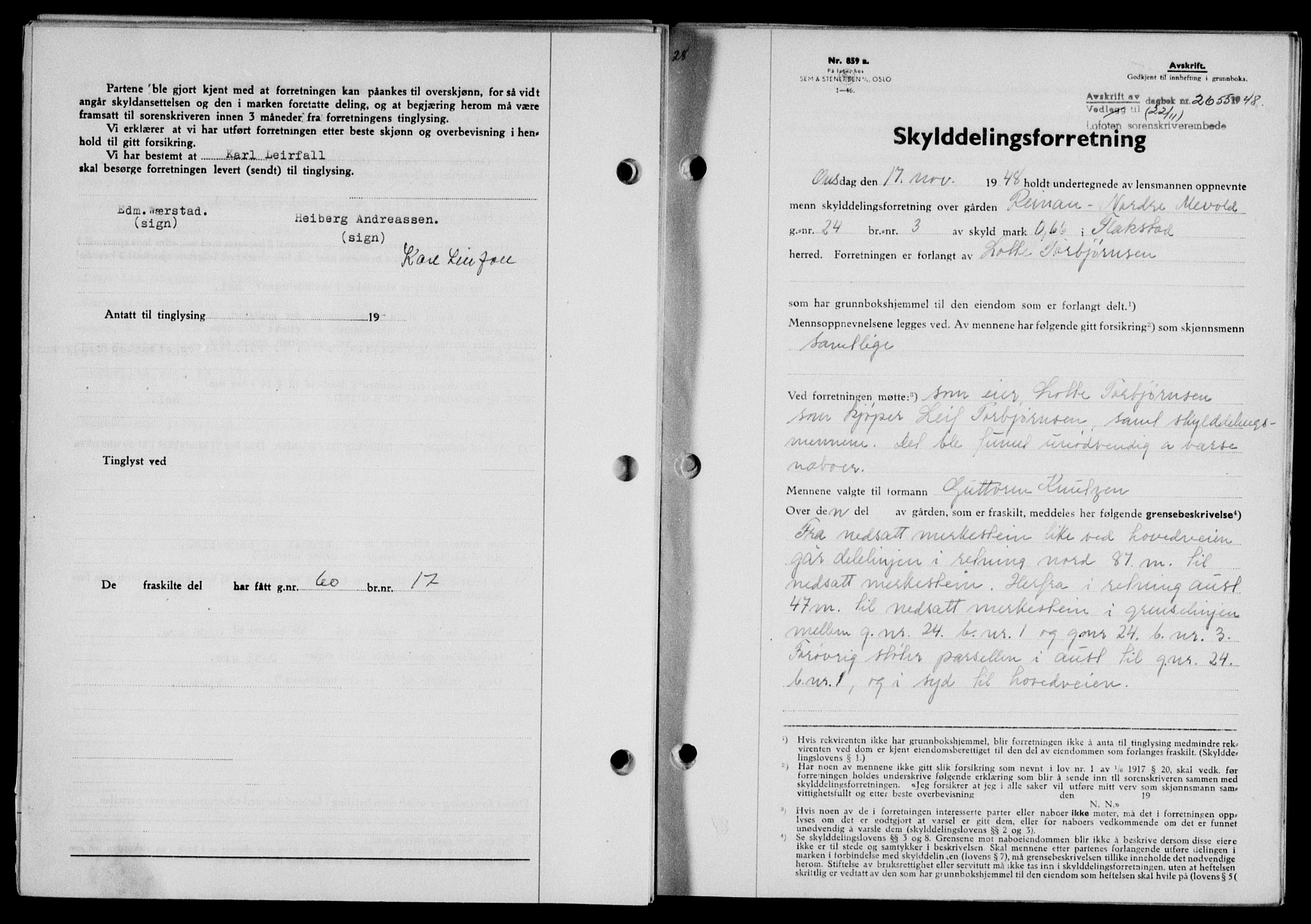 Lofoten sorenskriveri, SAT/A-0017/1/2/2C/L0019a: Mortgage book no. 19a, 1948-1948, Diary no: : 2655/1948