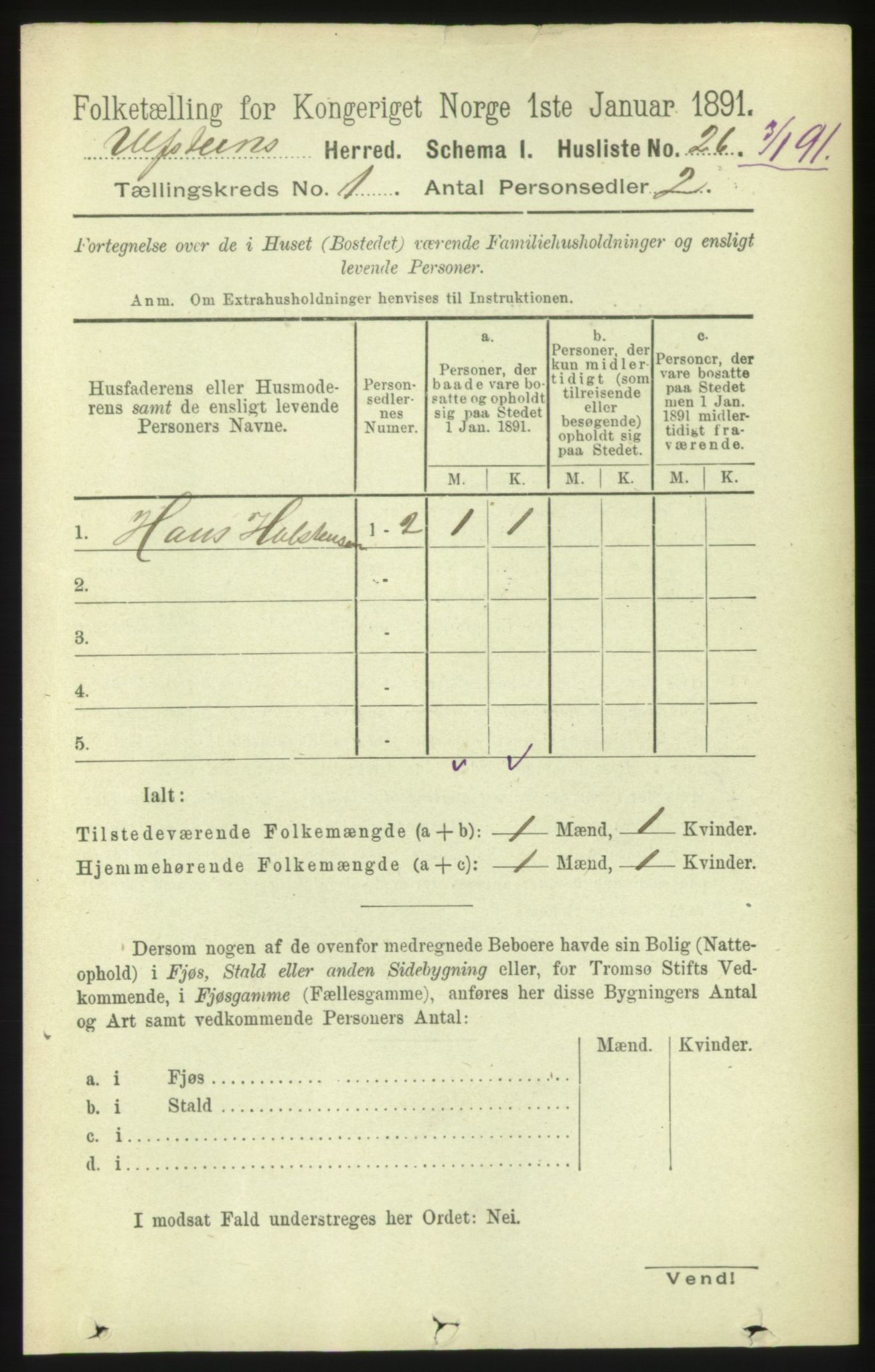 RA, 1891 census for 1516 Ulstein, 1891, p. 55