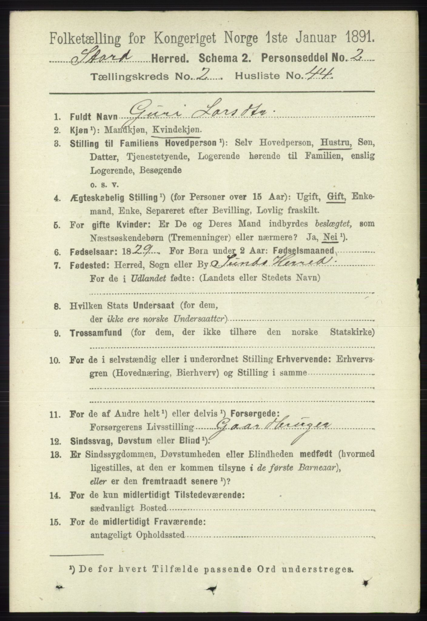 RA, 1891 census for 1221 Stord, 1891, p. 463