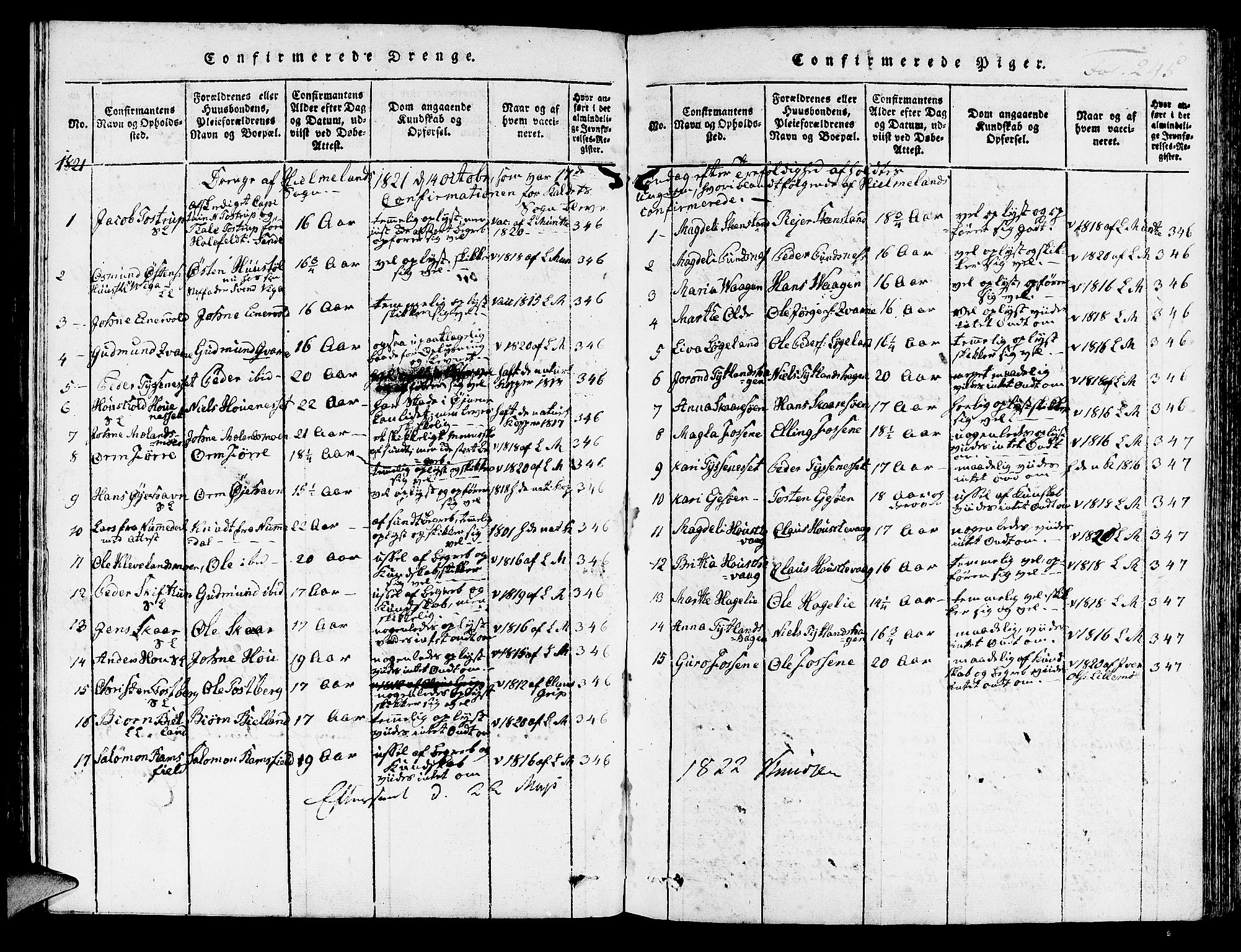 Hjelmeland sokneprestkontor, AV/SAST-A-101843/01/IV/L0003: Parish register (official) no. A 3, 1816-1834, p. 245