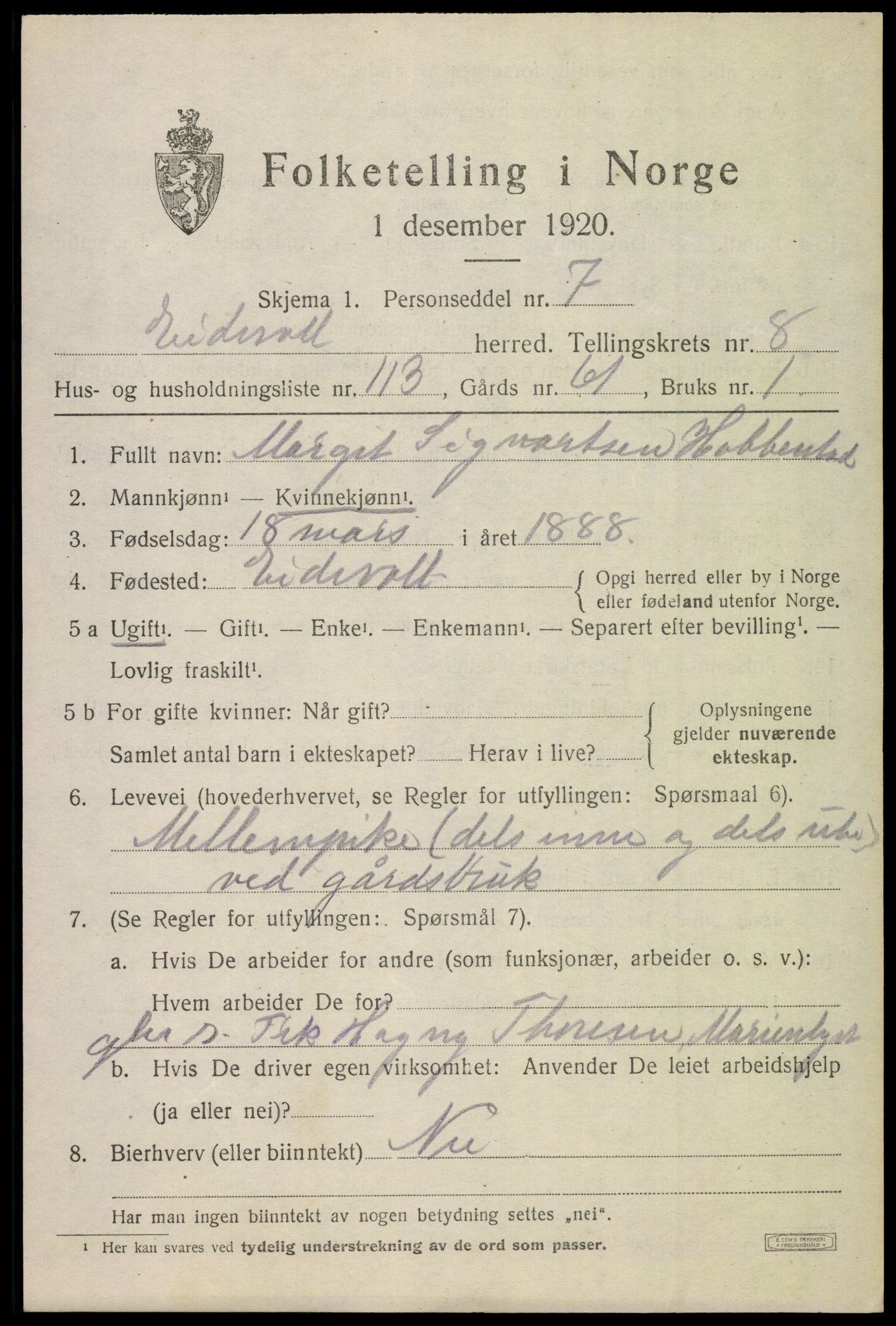 SAO, 1920 census for Eidsvoll, 1920, p. 14237