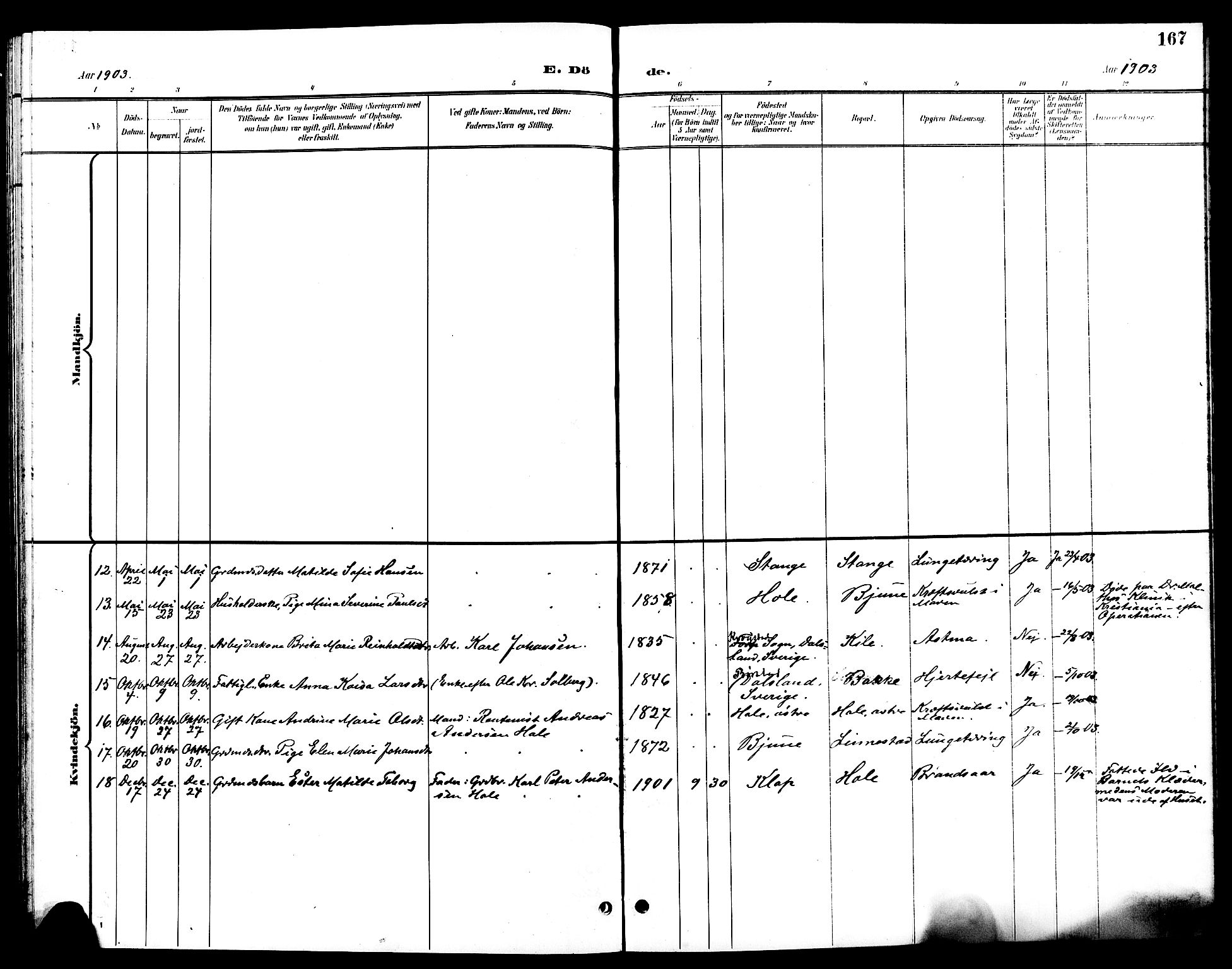 Ramnes kirkebøker, AV/SAKO-A-314/G/Ga/L0004: Parish register (copy) no. I 4, 1896-1911, p. 167