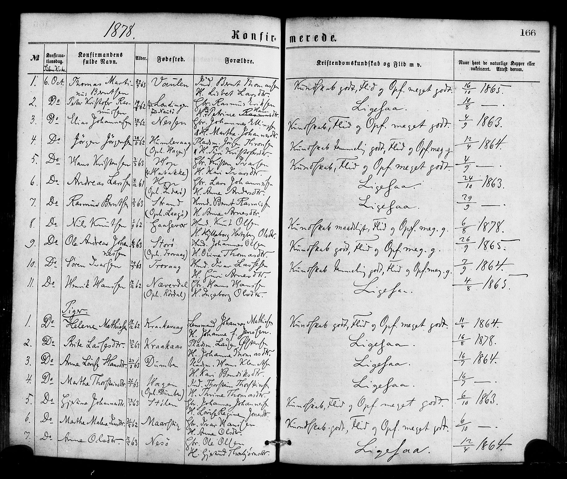 Gulen sokneprestembete, SAB/A-80201/H/Haa/Haaa/L0023: Parish register (official) no. A 23, 1870-1880, p. 166