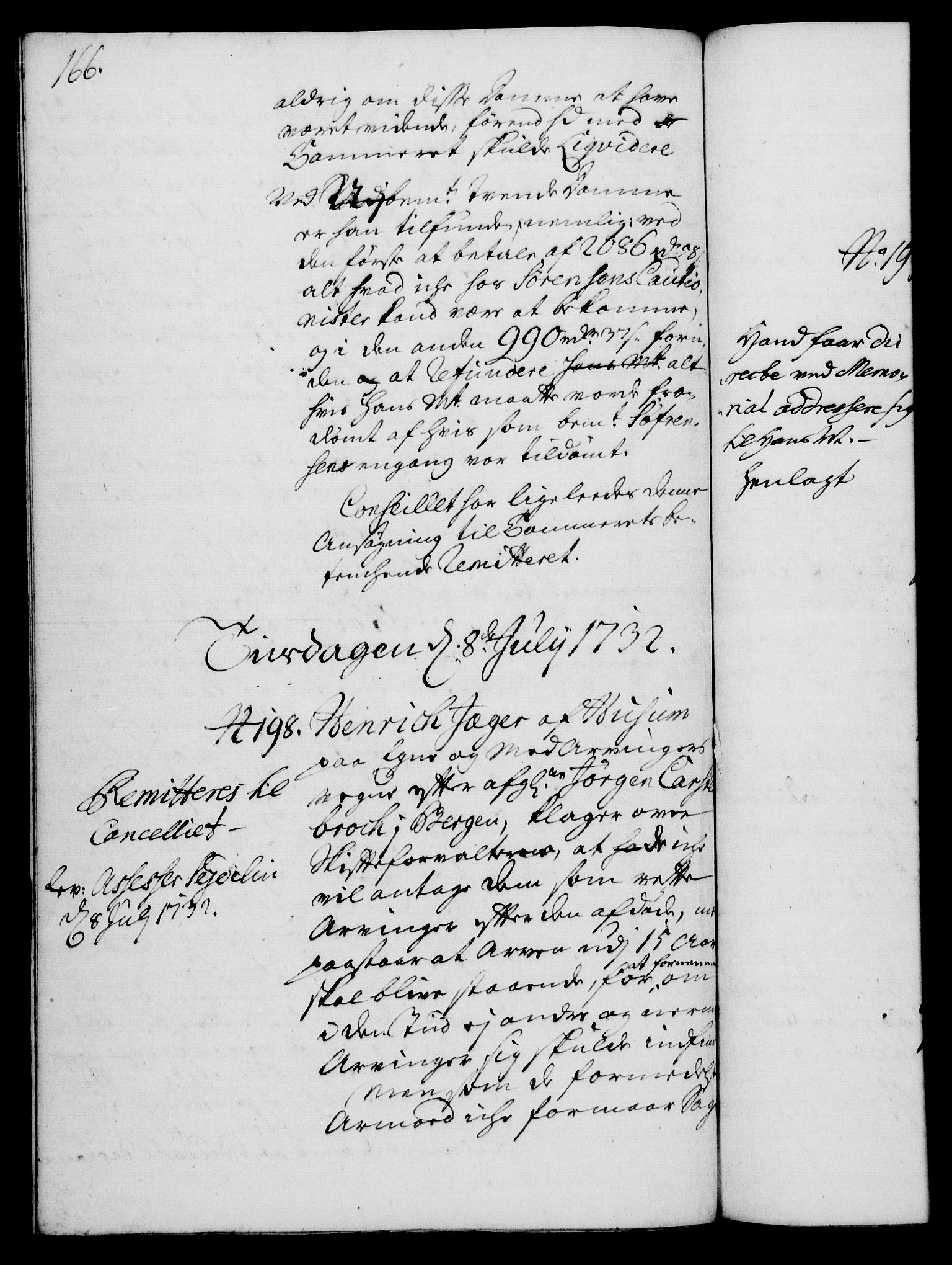 Rentekammeret, Kammerkanselliet, RA/EA-3111/G/Gh/Gha/L0014: Norsk ekstraktmemorialprotokoll. Merket RK 53.59, 1731-1732, p. 166