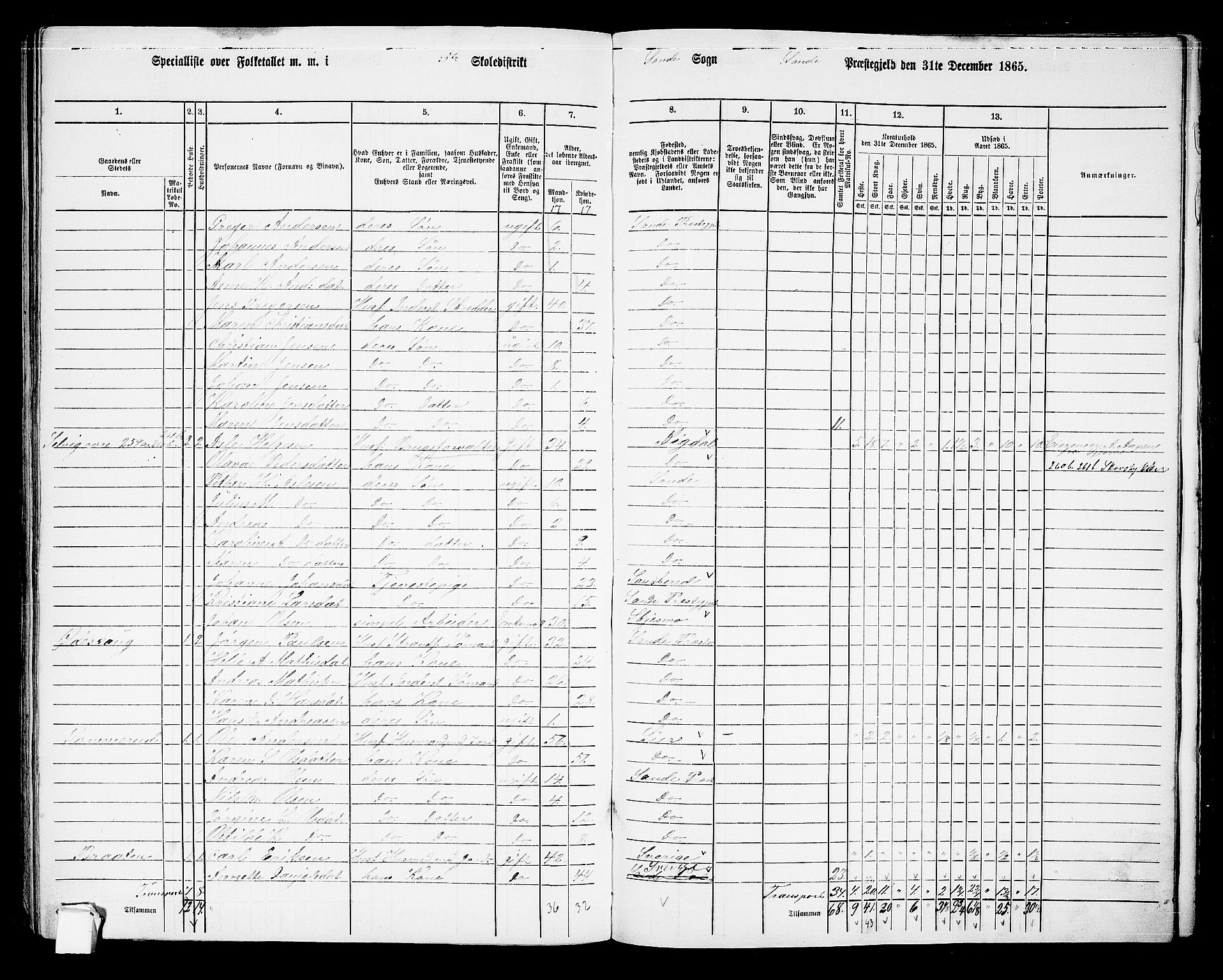 RA, 1865 census for Sande, 1865, p. 114