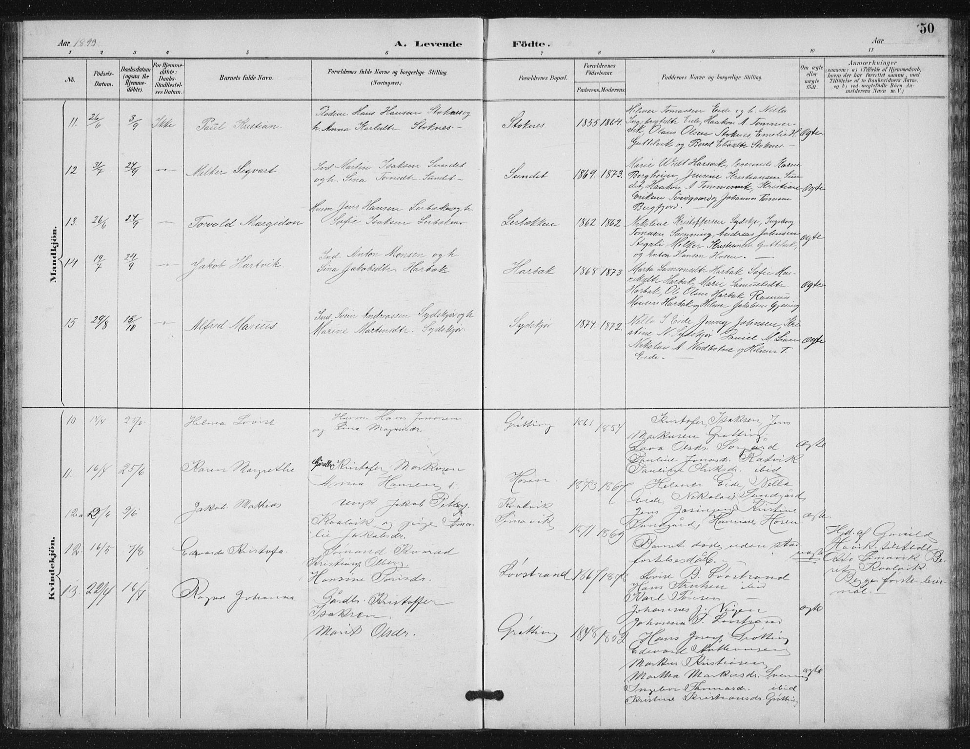 Ministerialprotokoller, klokkerbøker og fødselsregistre - Sør-Trøndelag, SAT/A-1456/656/L0698: Parish register (copy) no. 656C04, 1890-1904, p. 50