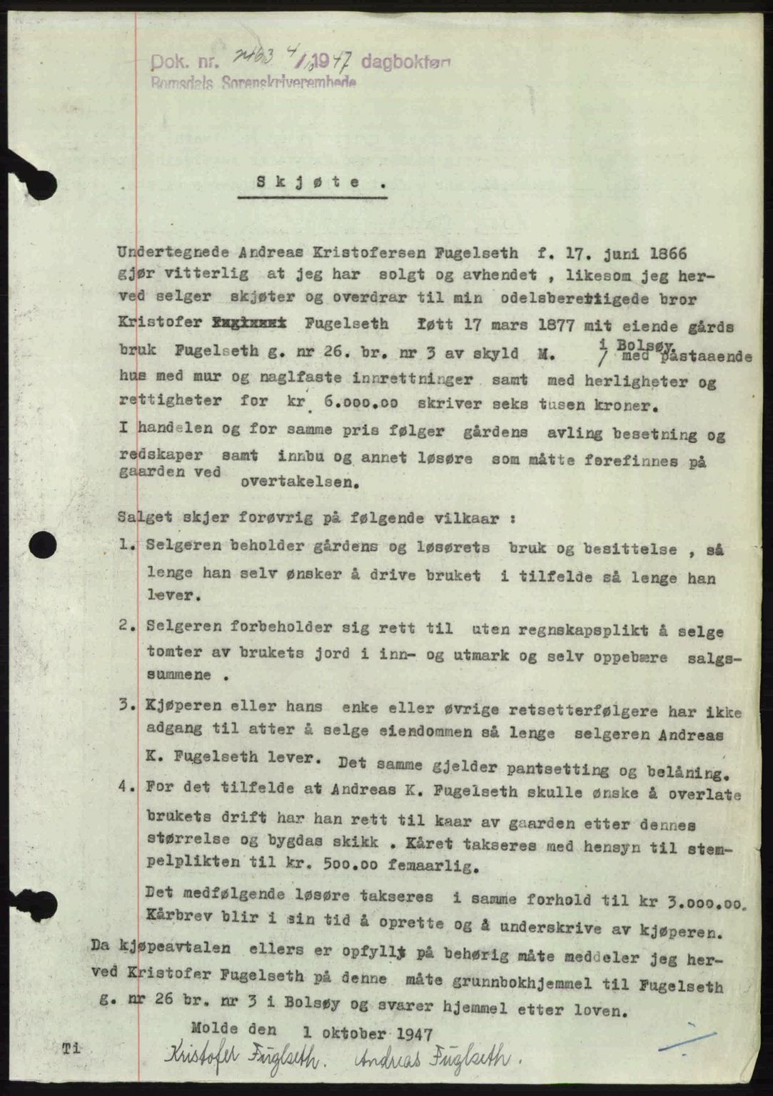 Romsdal sorenskriveri, SAT/A-4149/1/2/2C: Mortgage book no. A24, 1947-1947, Diary no: : 2463/1947