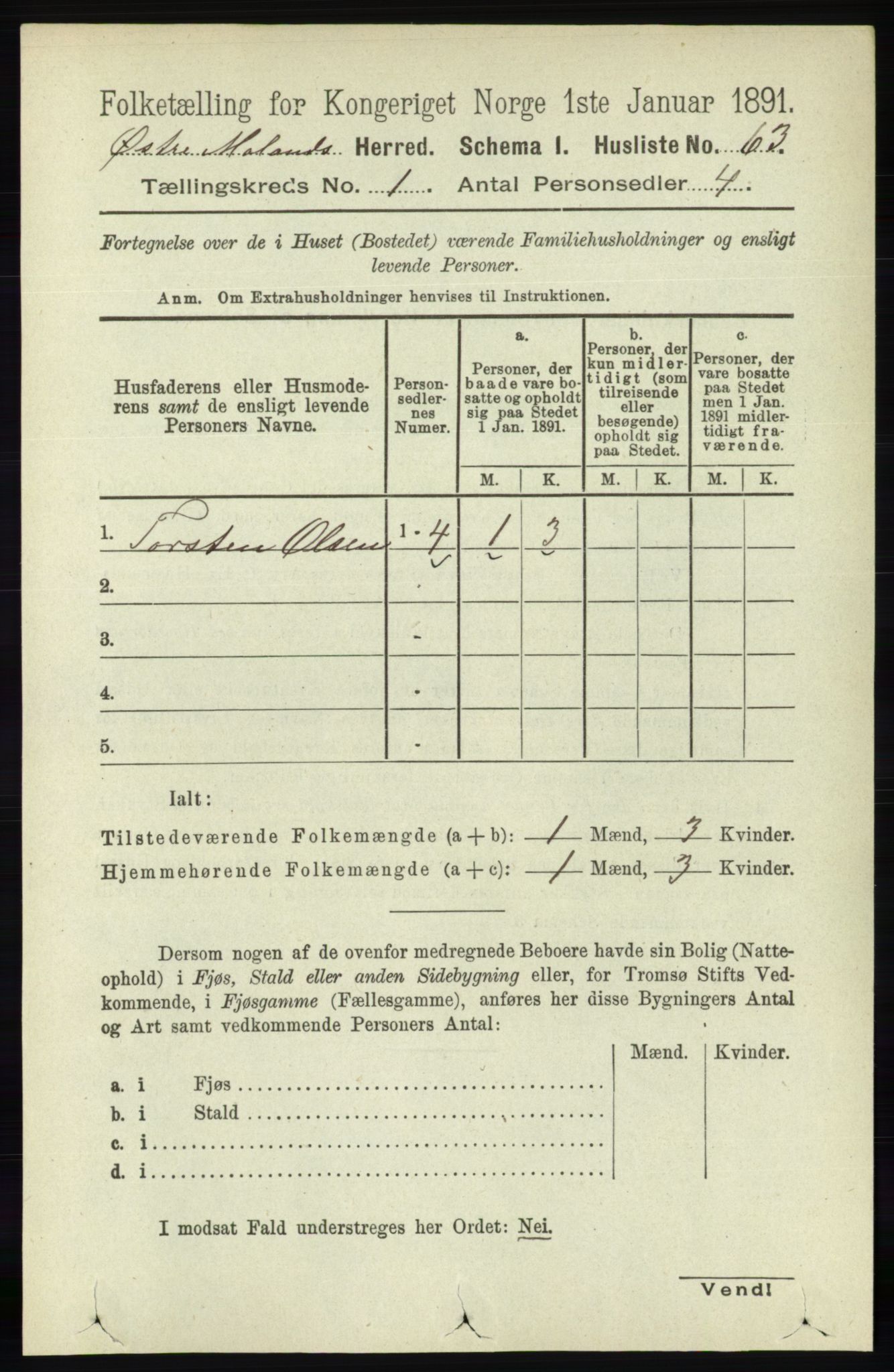 RA, 1891 census for 0918 Austre Moland, 1891, p. 83