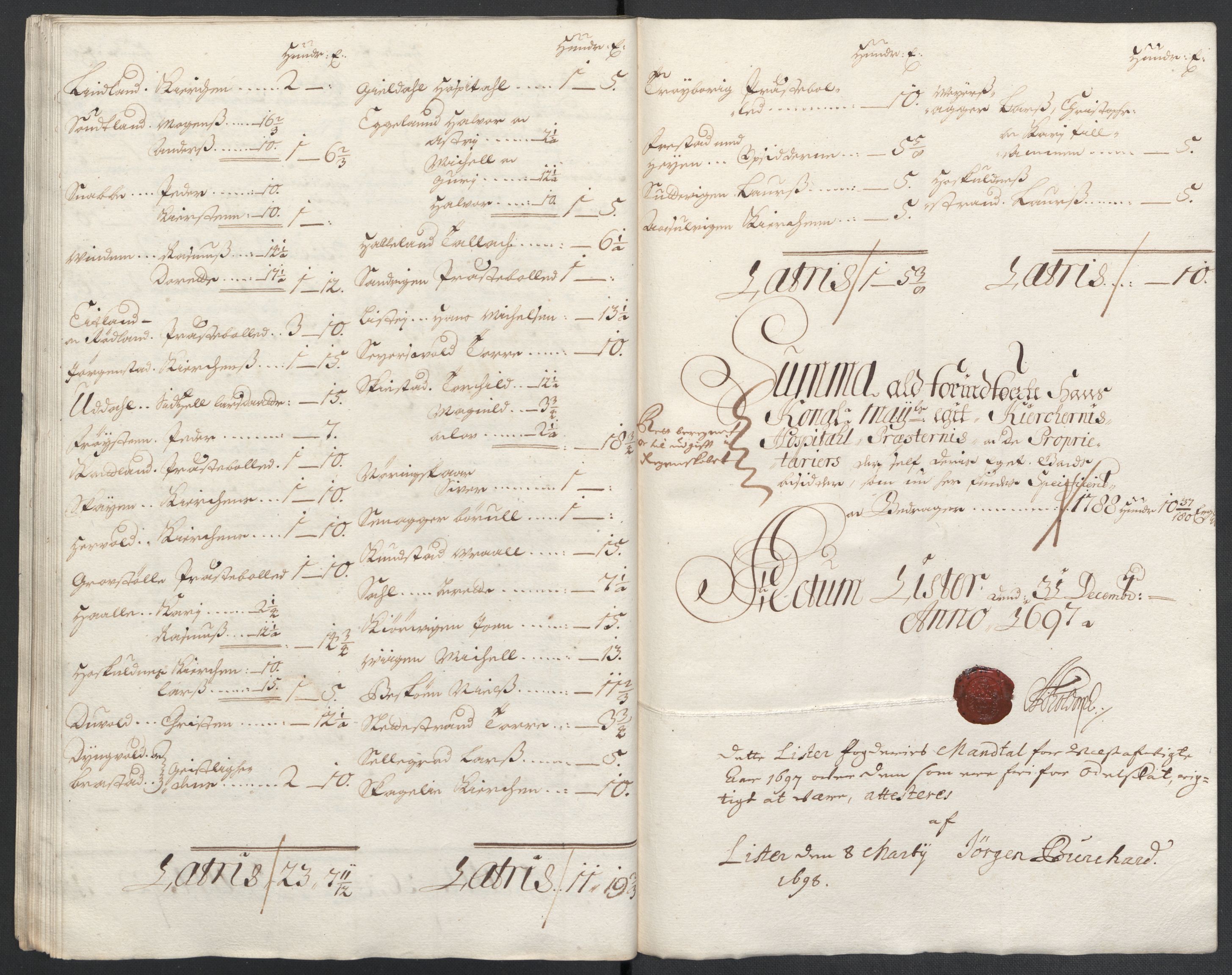 Rentekammeret inntil 1814, Reviderte regnskaper, Fogderegnskap, AV/RA-EA-4092/R43/L2546: Fogderegnskap Lista og Mandal, 1696-1697, p. 262