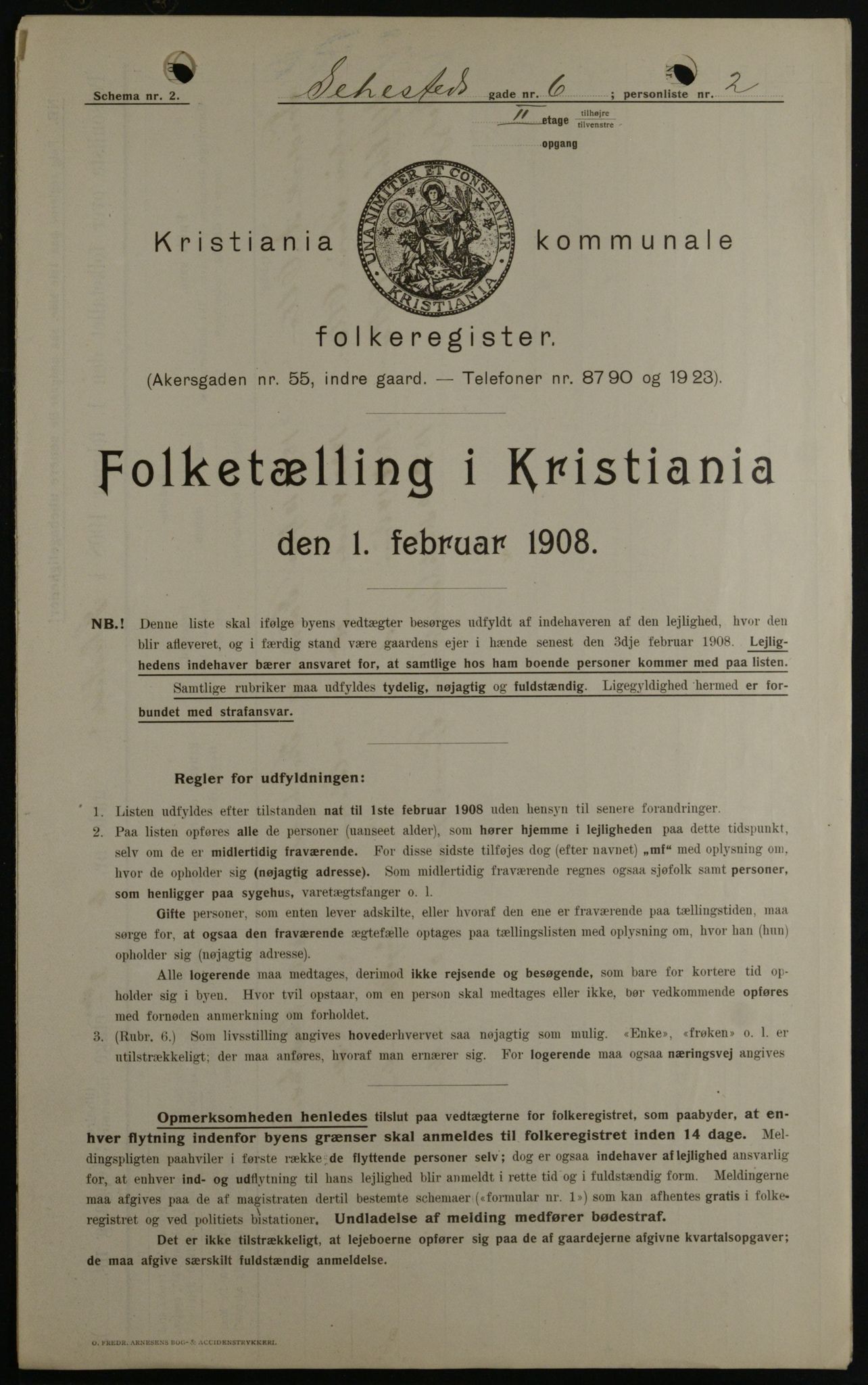 OBA, Municipal Census 1908 for Kristiania, 1908, p. 84433