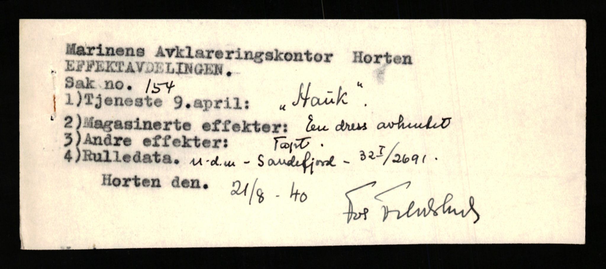 Justisdepartementet, Oppgjørsavdelingen, AV/RA-S-1056/G/Gb/L0001: Oppgaver over ettersøkte sivile effekter: Abel - Andersen, Anders J., 1940-1942, p. 107