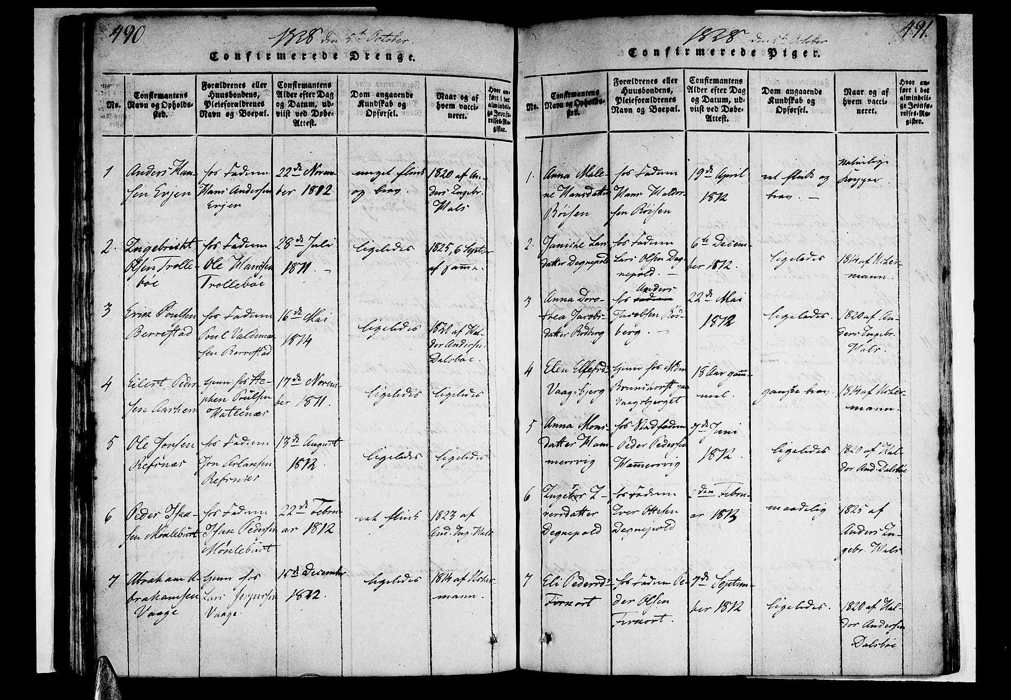 Selje sokneprestembete, SAB/A-99938/H/Ha/Haa/Haaa: Parish register (official) no. A 8, 1816-1828, p. 490-491