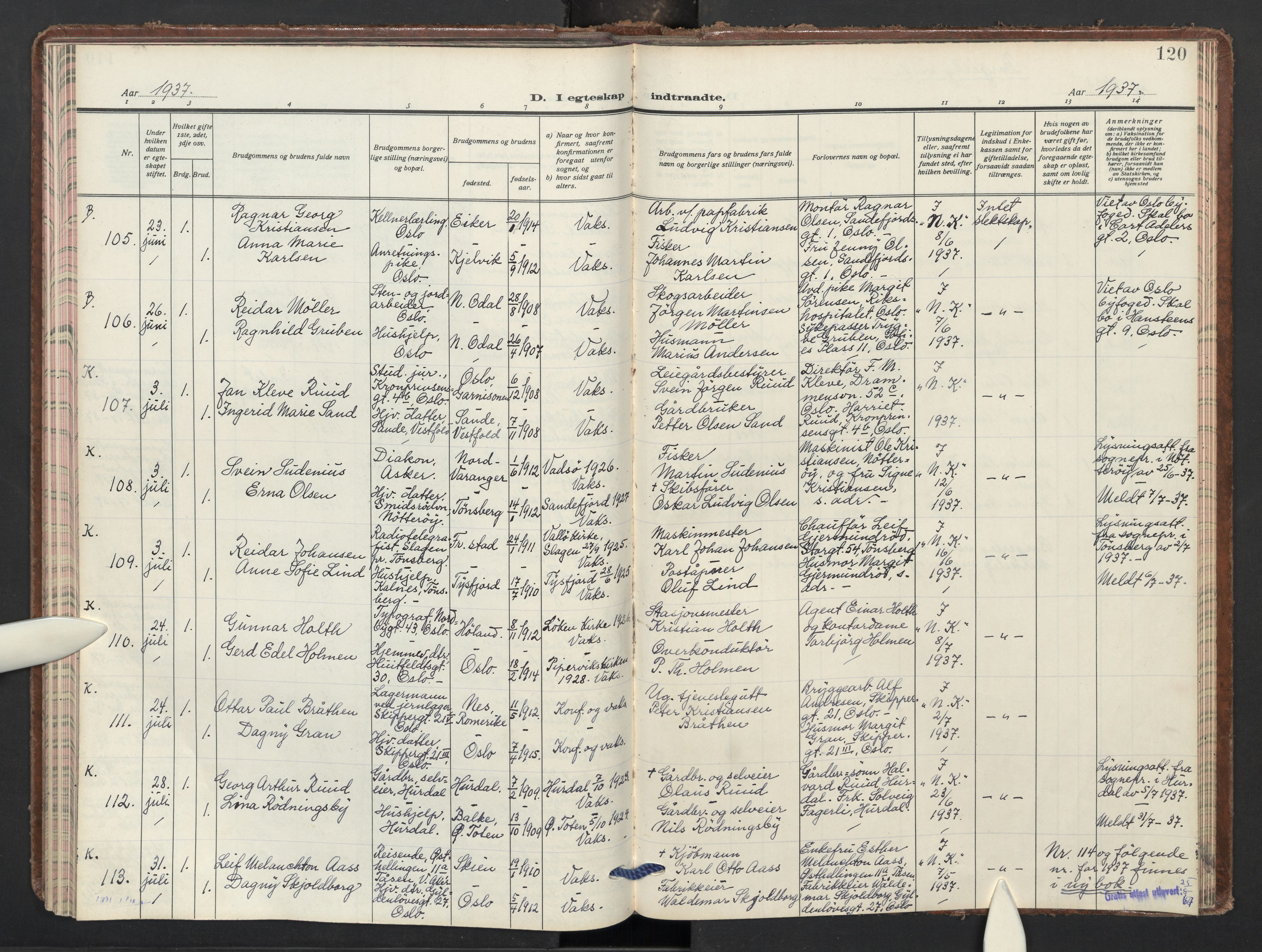 Oslo domkirke Kirkebøker, AV/SAO-A-10752/F/Fa/L0042: Parish register (official) no. 42, 1932-1937, p. 120