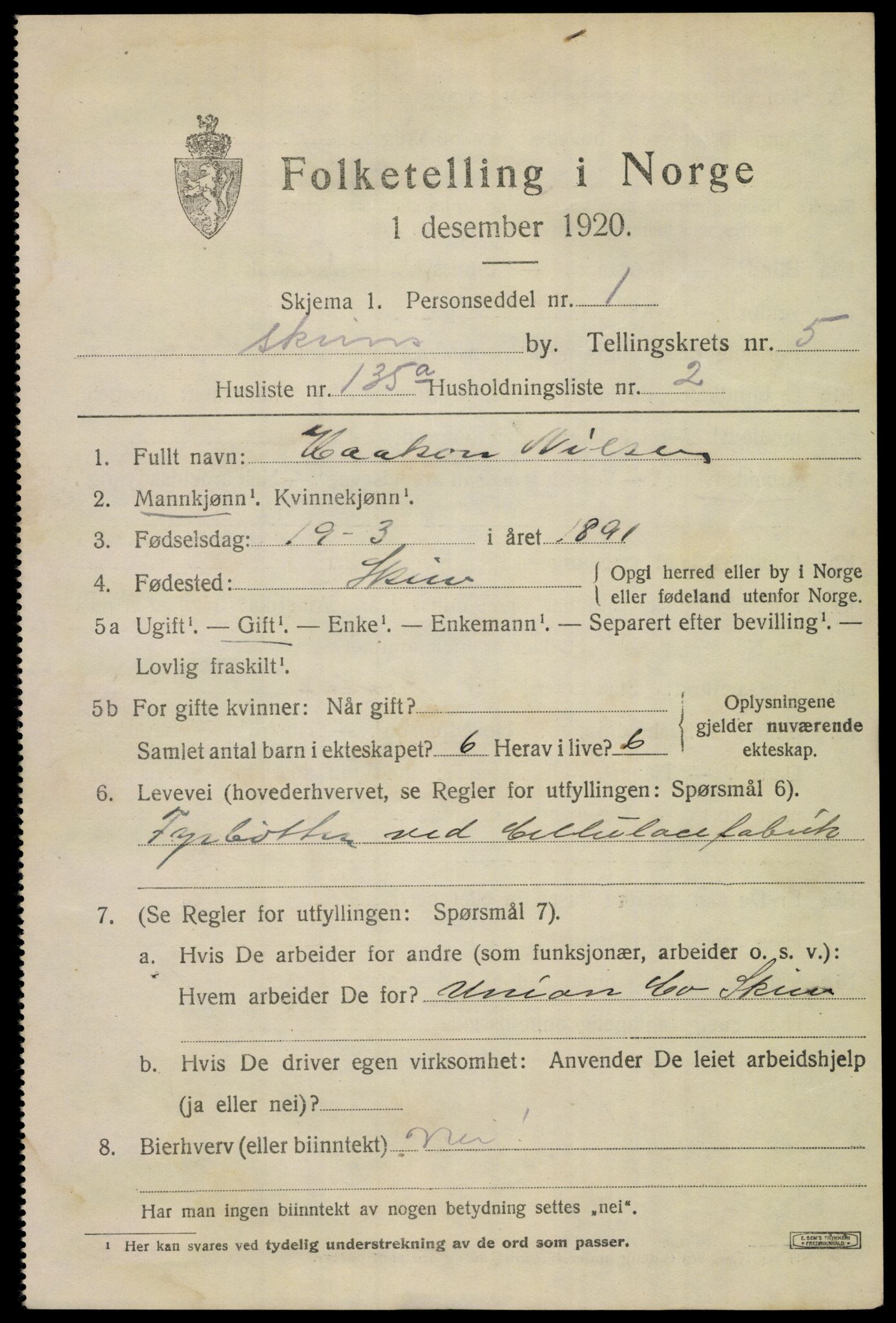 SAKO, 1920 census for Skien, 1920, p. 21792