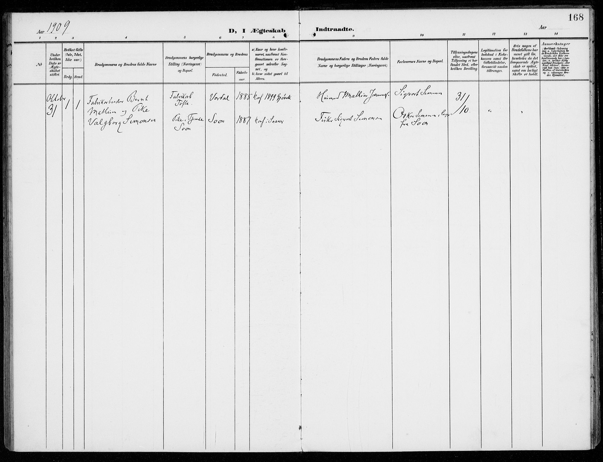 Vestby prestekontor Kirkebøker, SAO/A-10893/F/Fc/L0002: Parish register (official) no. III 2, 1906-1940, p. 168