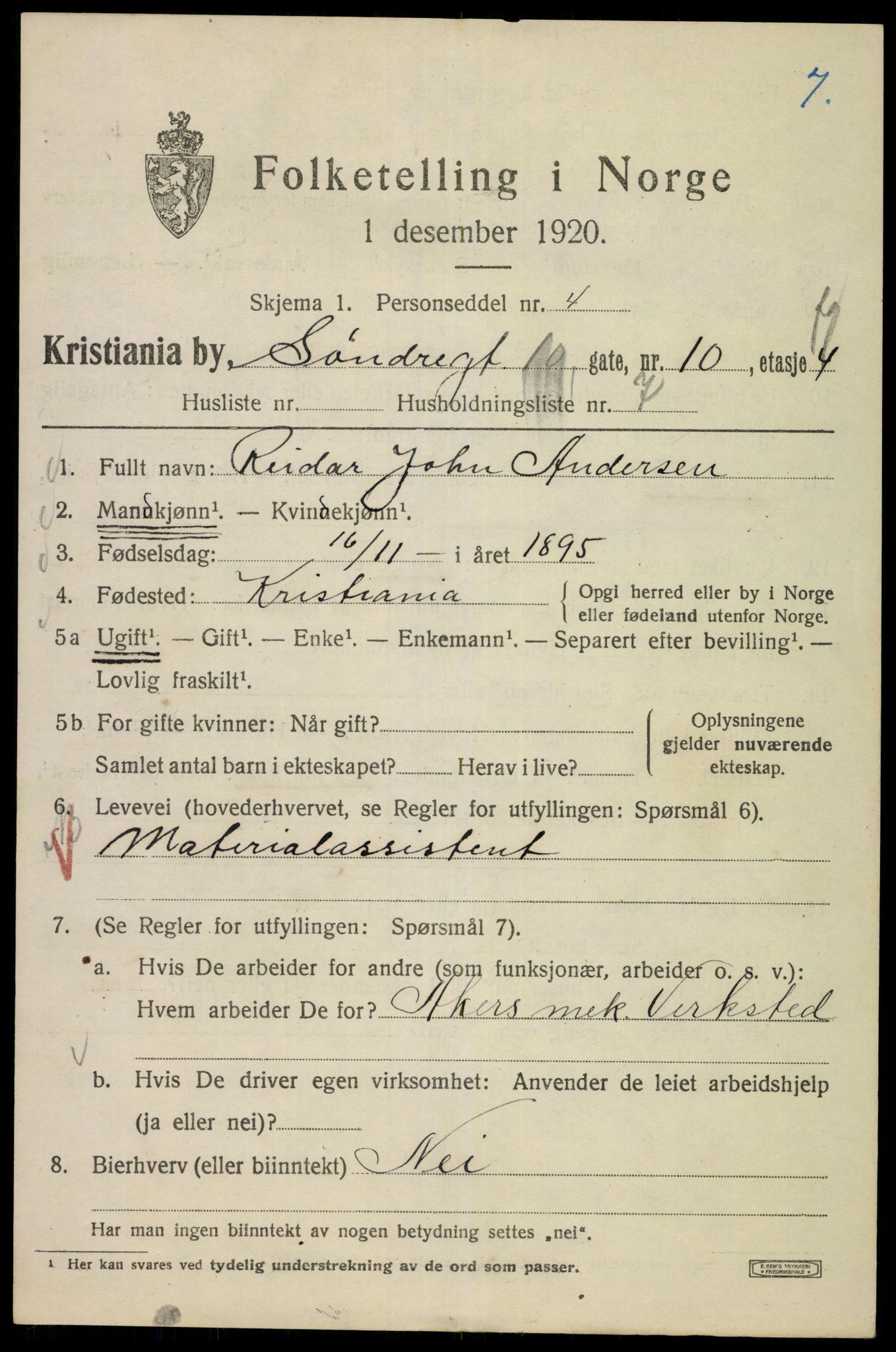 SAO, 1920 census for Kristiania, 1920, p. 562049