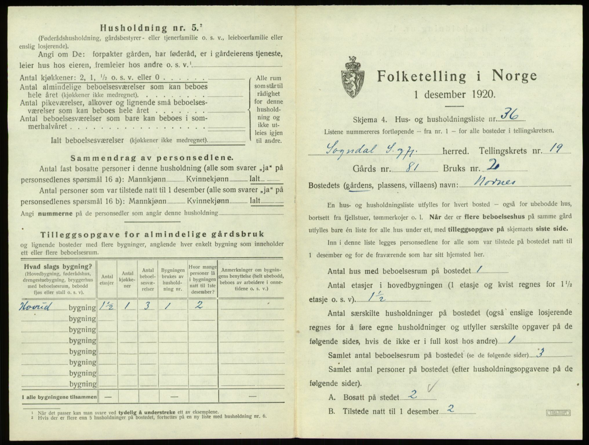 SAB, 1920 census for Sogndal, 1920, p. 1093