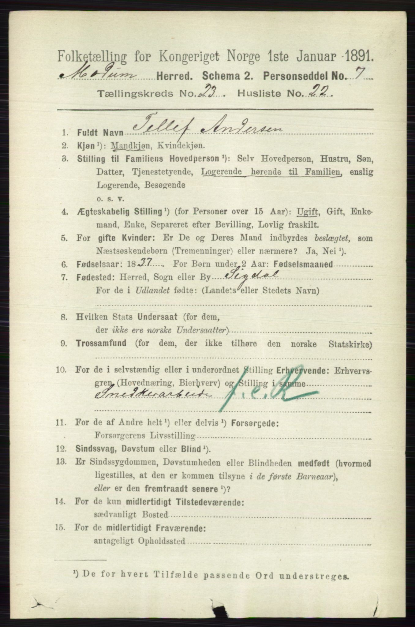 RA, 1891 census for 0623 Modum, 1891, p. 8811