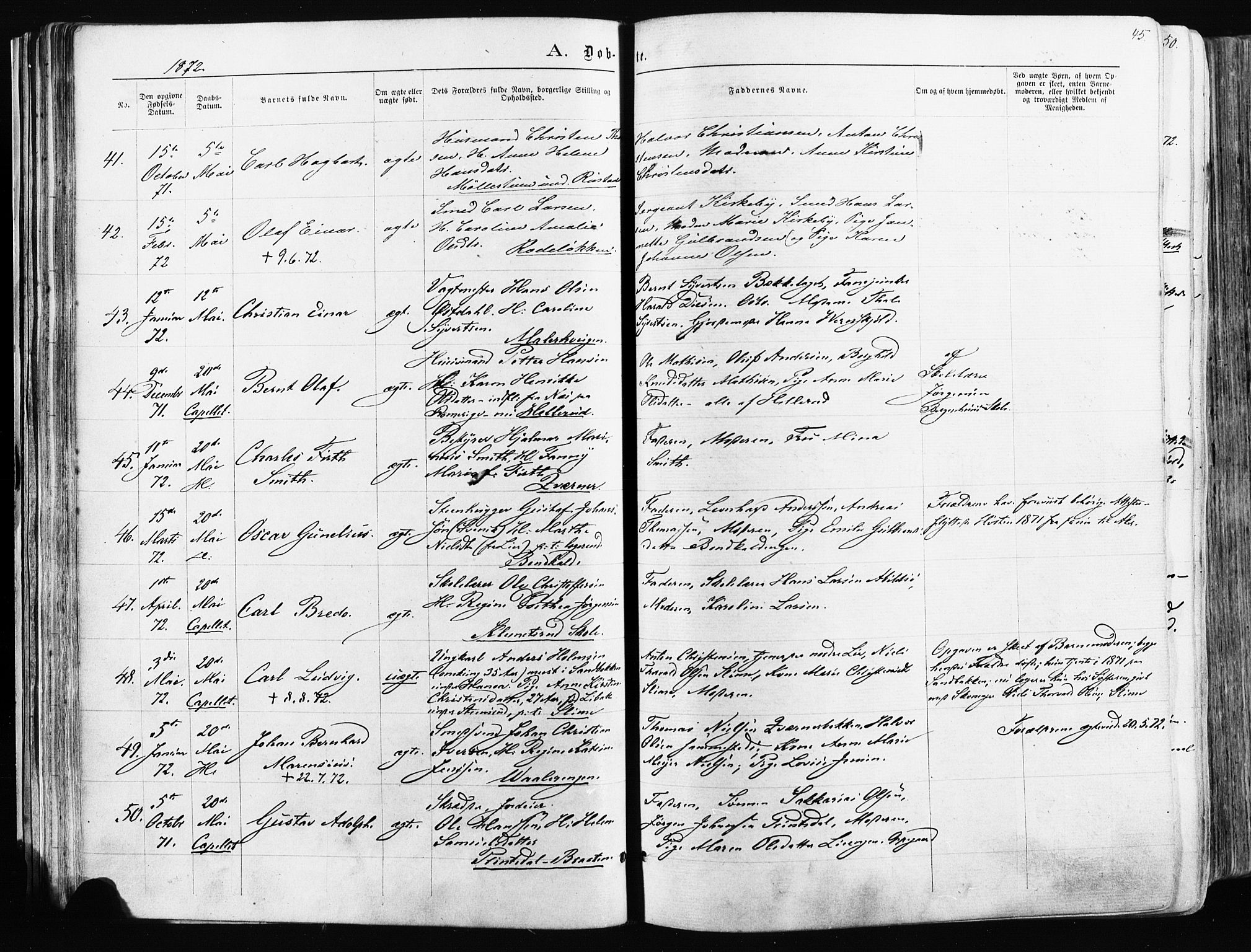 Østre Aker prestekontor Kirkebøker, SAO/A-10840/F/Fa/L0003: Parish register (official) no. I 3, 1869-1875, p. 45