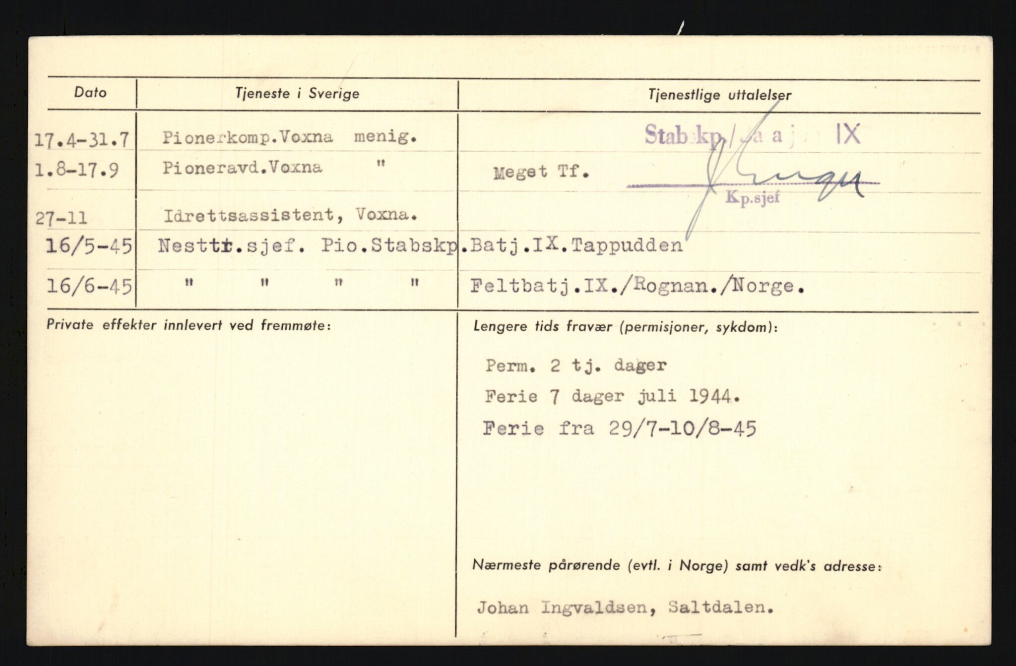 Forsvaret, Sør-Hålogaland landforsvar, AV/RA-RAFA-2552/P/Pa/L0303: Personellmapper for slettet personell, yrkesbefal og vernepliktig befal, født 1917-1920, 1936-1980, p. 146