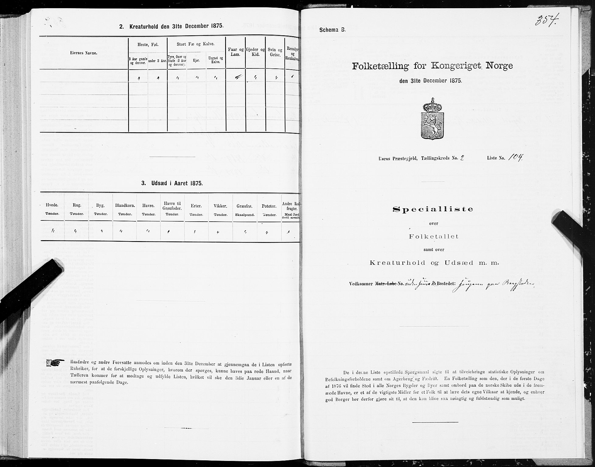 SAT, 1875 census for 1640P Røros, 1875, p. 1354