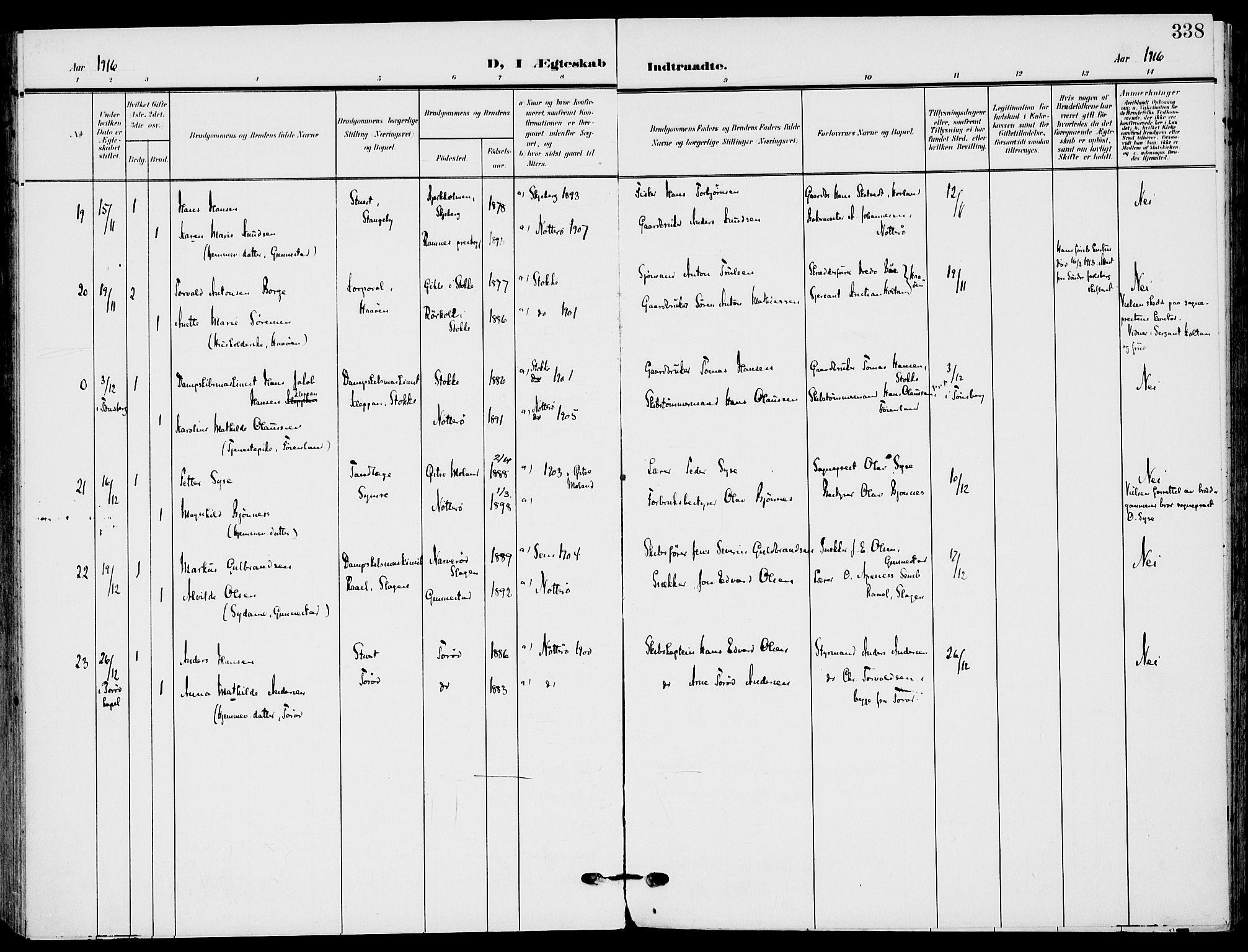 Nøtterøy kirkebøker, AV/SAKO-A-354/F/Fa/L0010: Parish register (official) no. I 10, 1908-1919, p. 338