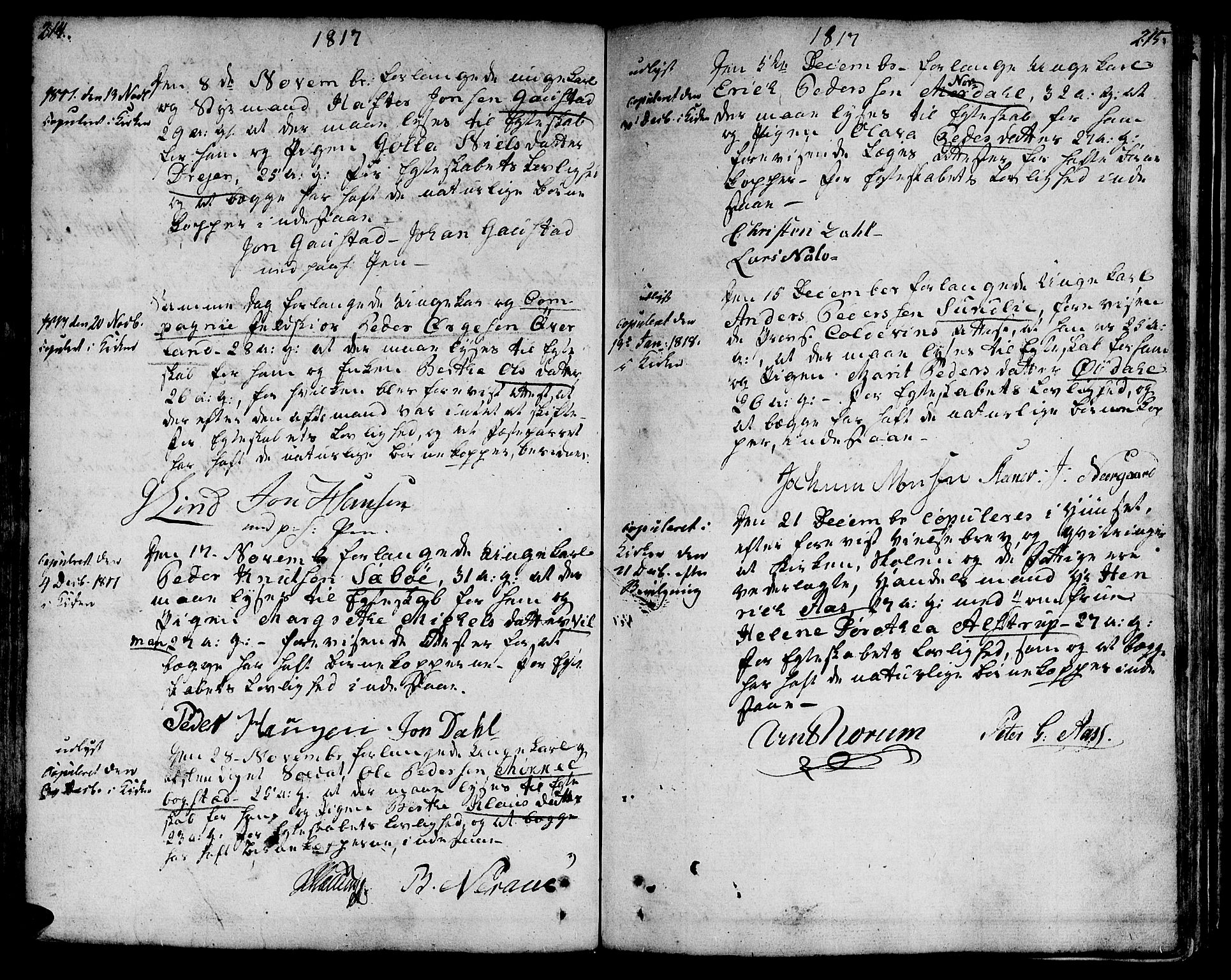 Ministerialprotokoller, klokkerbøker og fødselsregistre - Sør-Trøndelag, SAT/A-1456/601/L0042: Parish register (official) no. 601A10, 1802-1830, p. 214-215