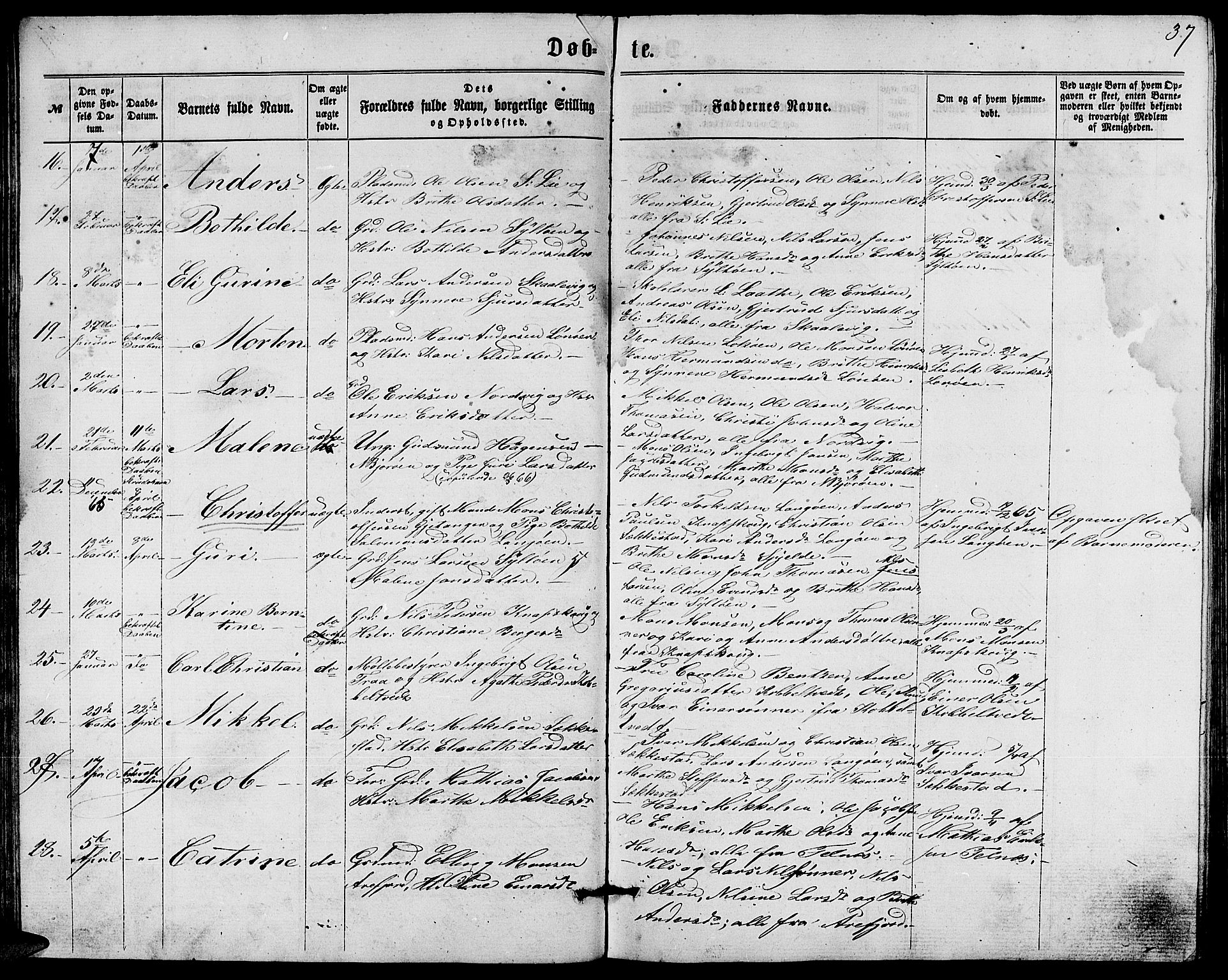 Fjell sokneprestembete, SAB/A-75301/H/Hab: Parish register (copy) no. A 1, 1861-1870, p. 37