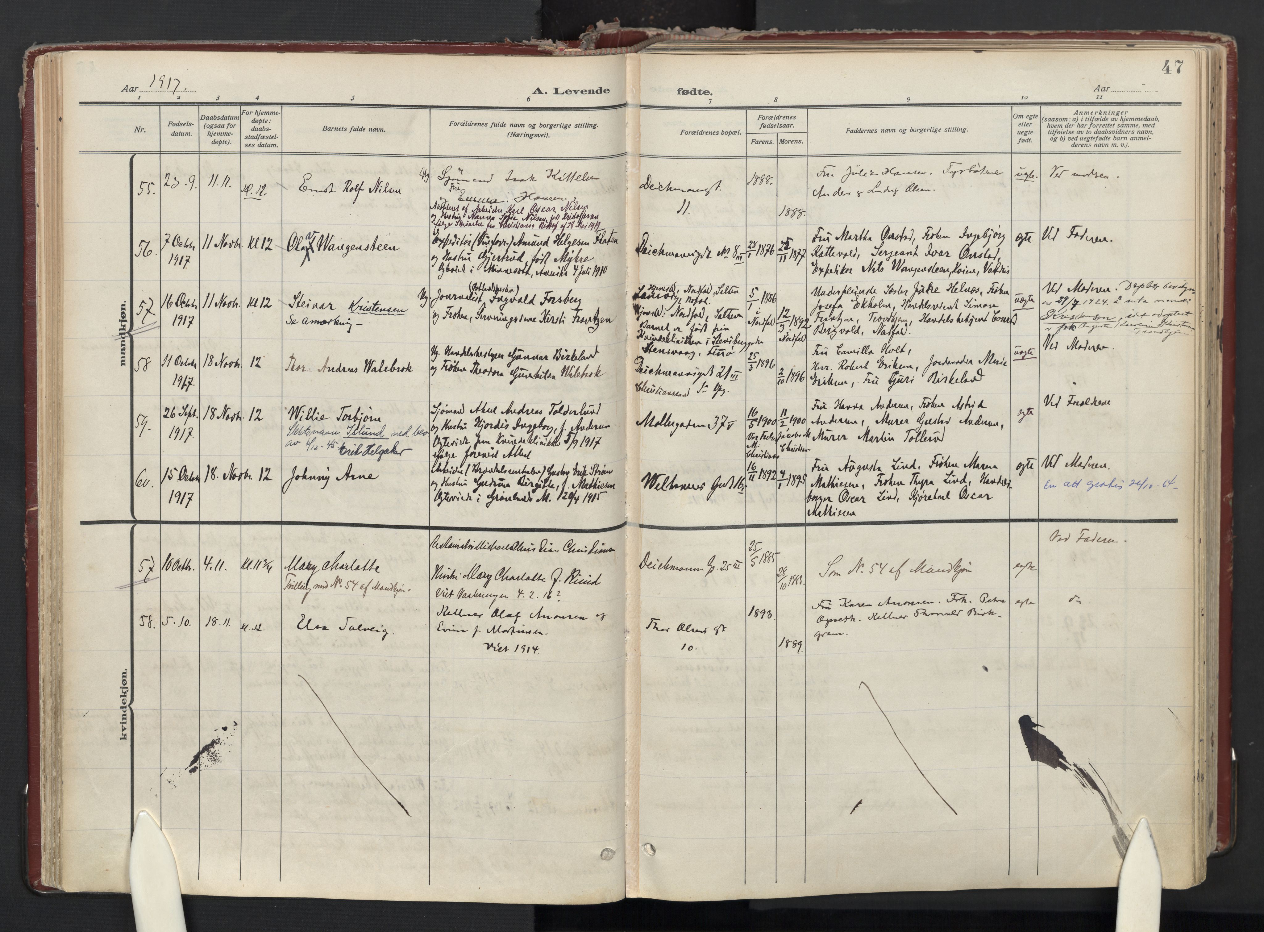 Trefoldighet prestekontor Kirkebøker, AV/SAO-A-10882/F/Fa/L0008: Parish register (official) no. I 8, 1914-1940, p. 47