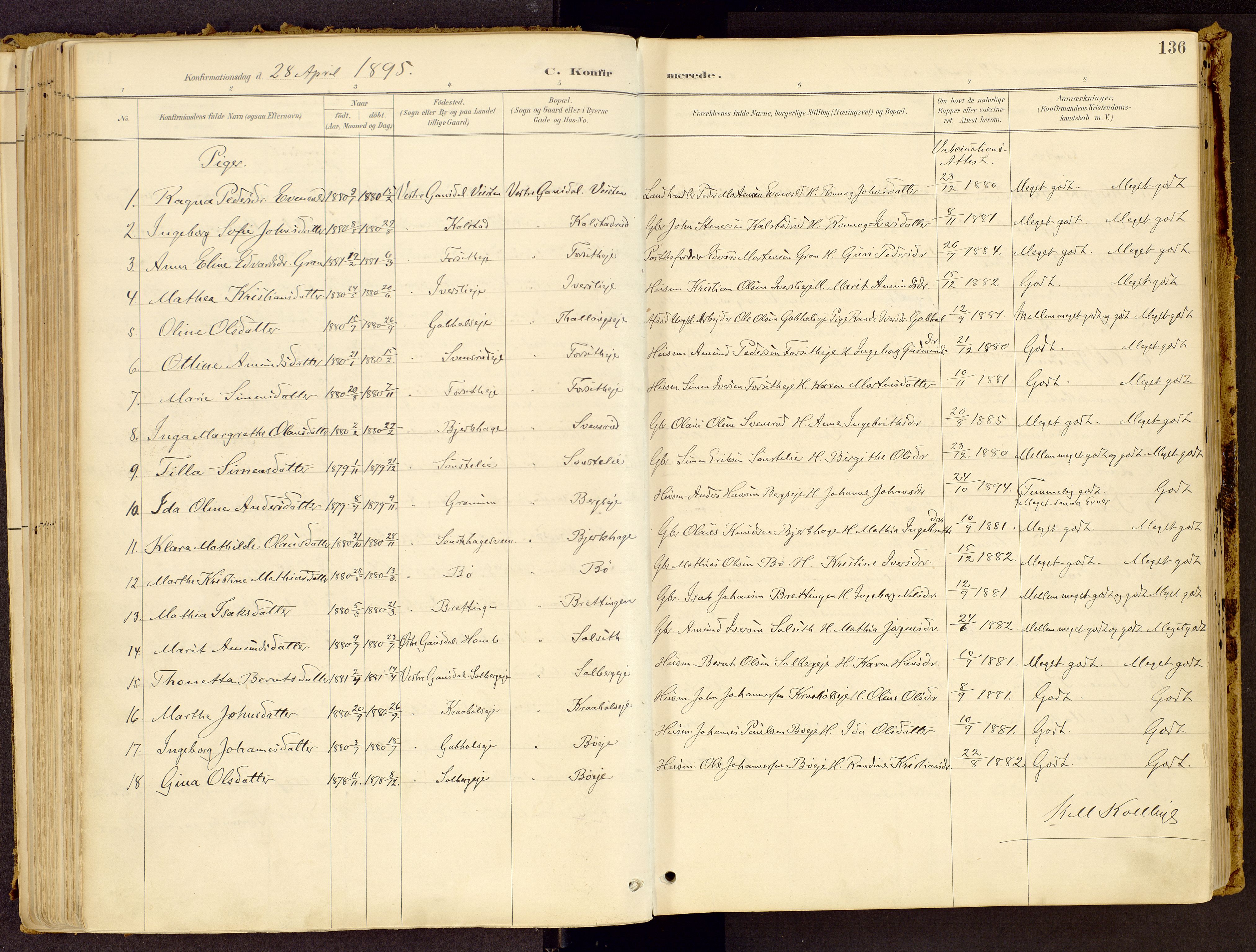 Vestre Gausdal prestekontor, SAH/PREST-094/H/Ha/Haa/L0001: Parish register (official) no. 1, 1887-1914, p. 136