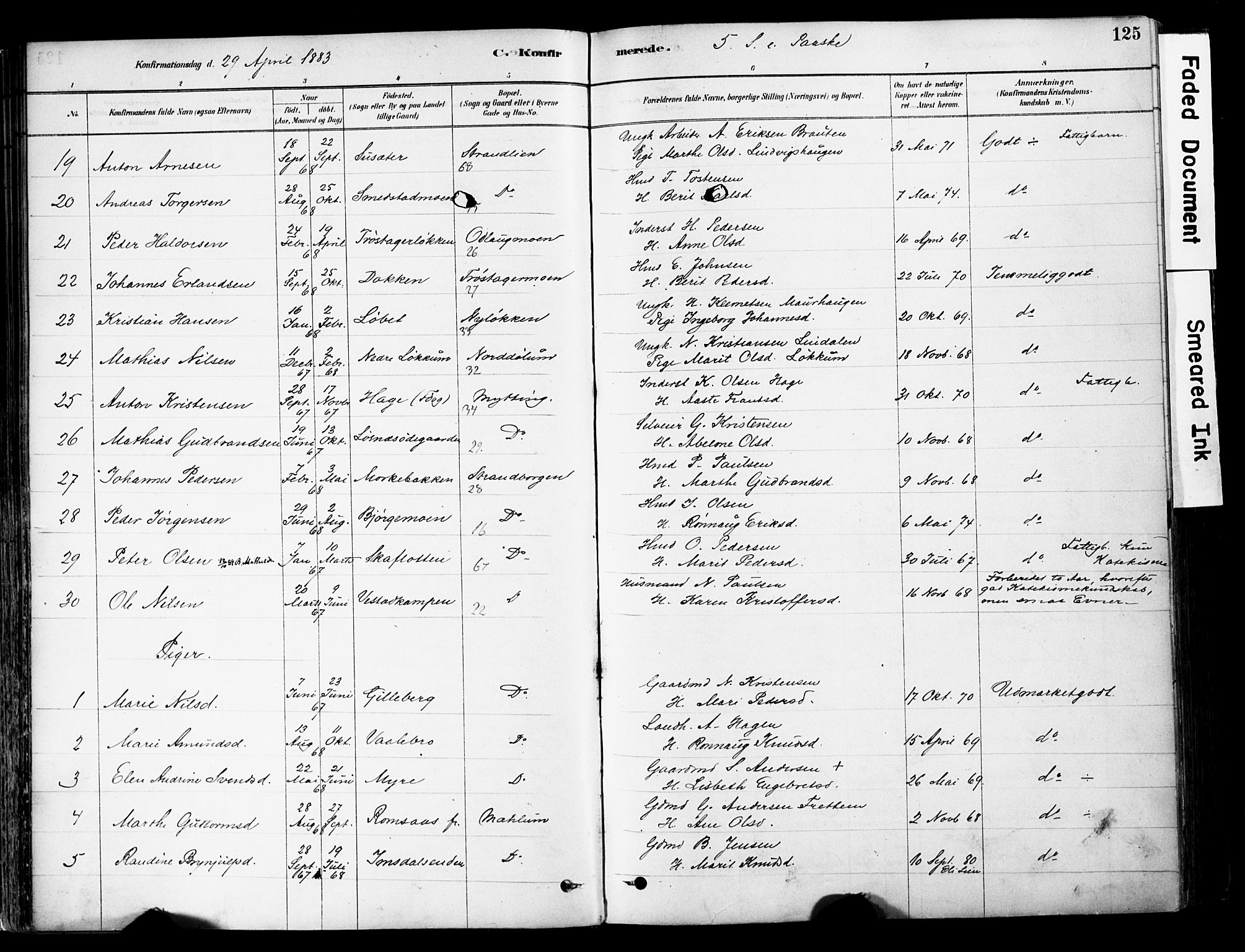 Ringebu prestekontor, AV/SAH-PREST-082/H/Ha/Haa/L0008: Parish register (official) no. 8, 1878-1898, p. 125