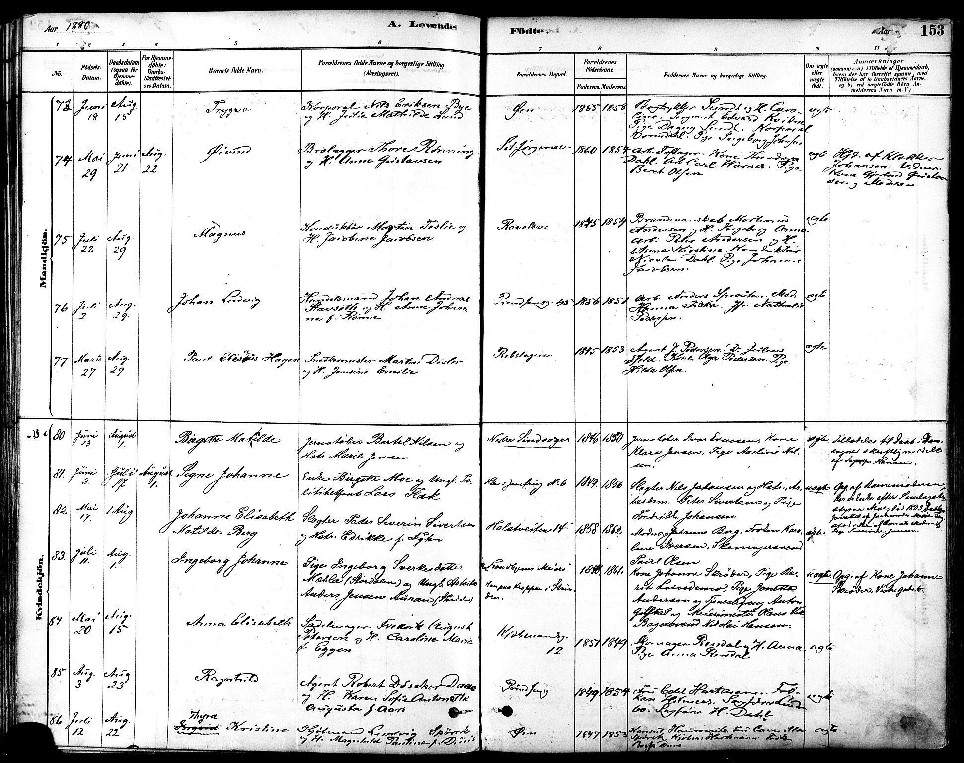 Ministerialprotokoller, klokkerbøker og fødselsregistre - Sør-Trøndelag, SAT/A-1456/601/L0057: Parish register (official) no. 601A25, 1877-1891, p. 153