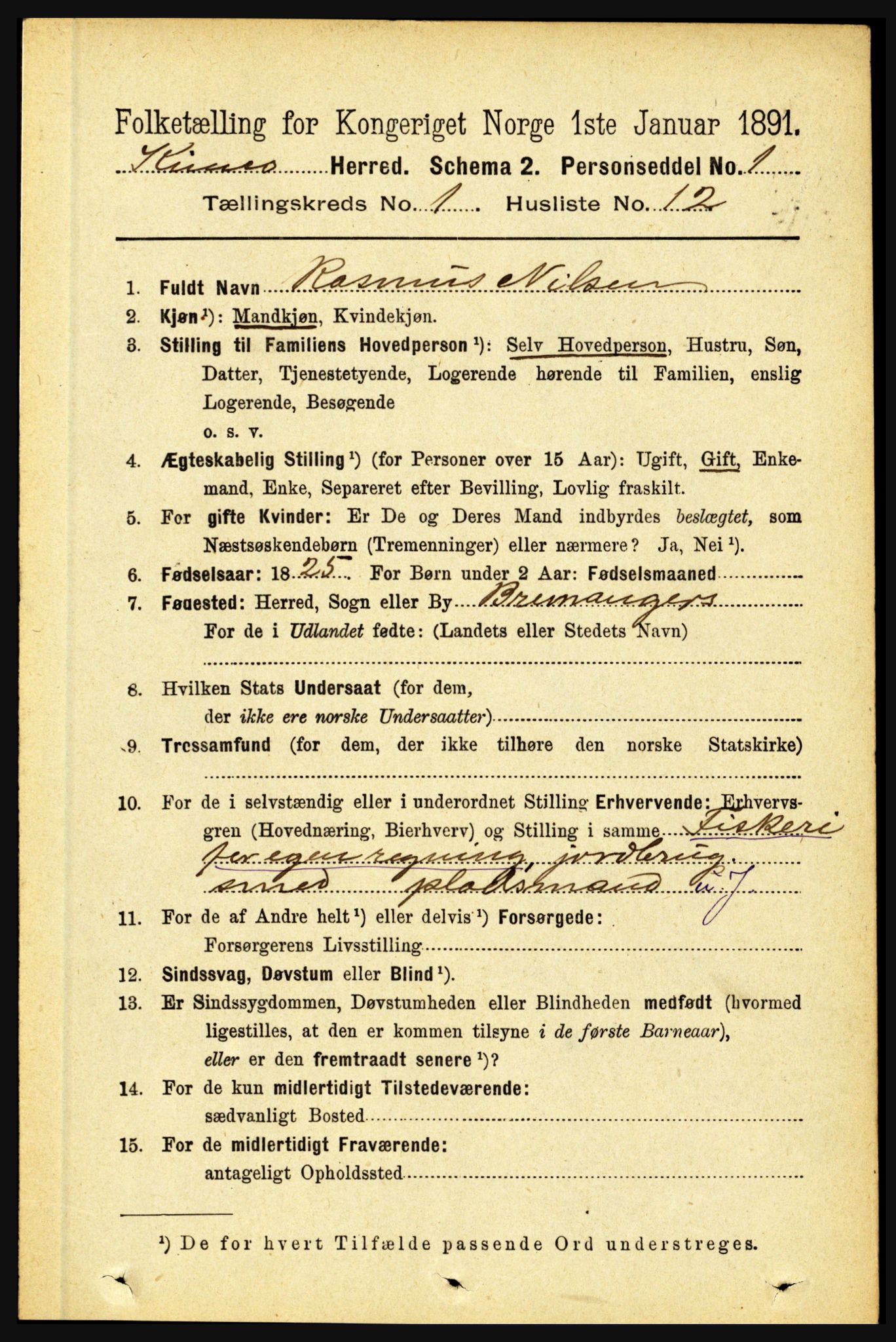 RA, 1891 census for 1437 Kinn, 1891, p. 167