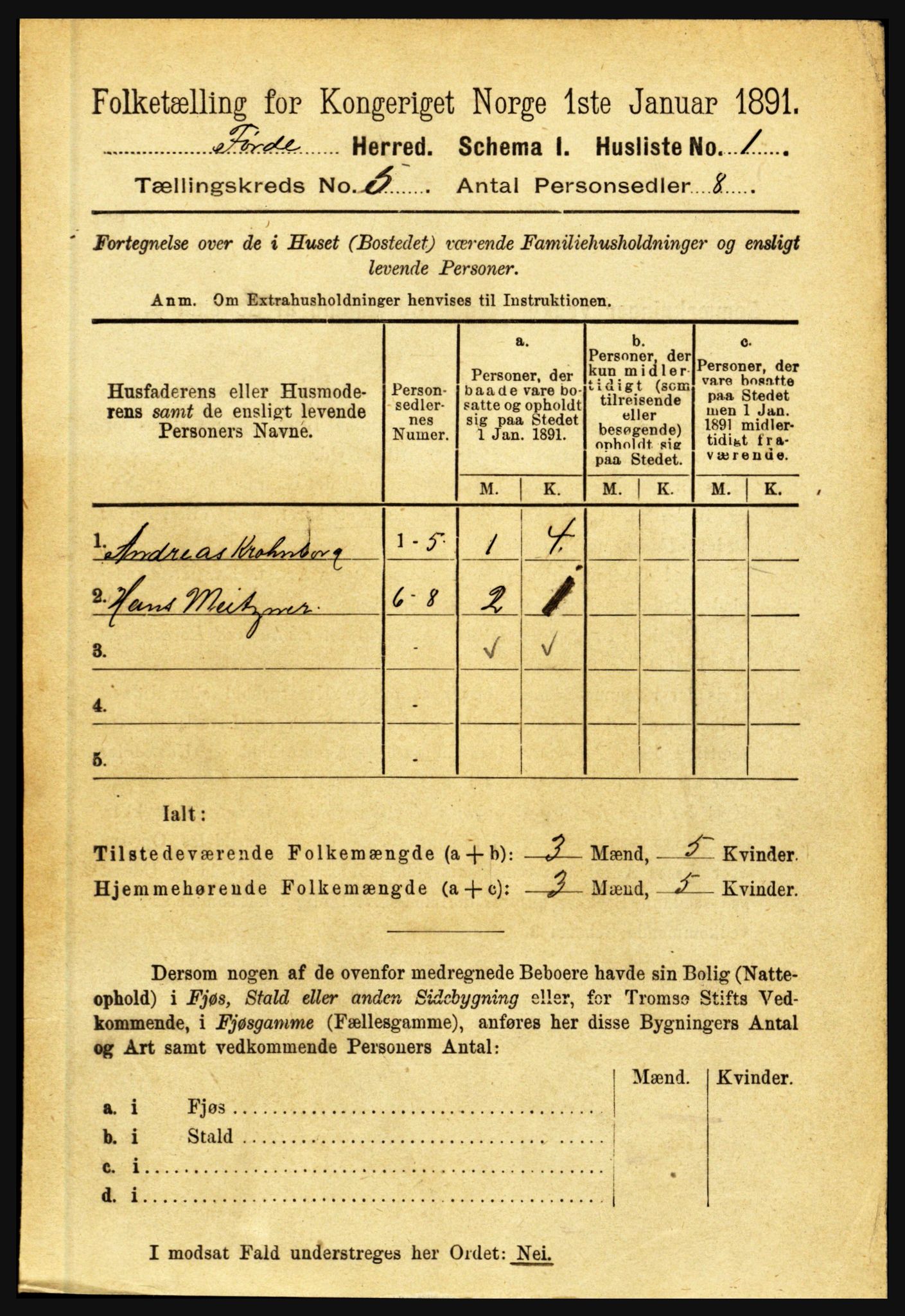 RA, 1891 census for 1432 Førde, 1891, p. 1354