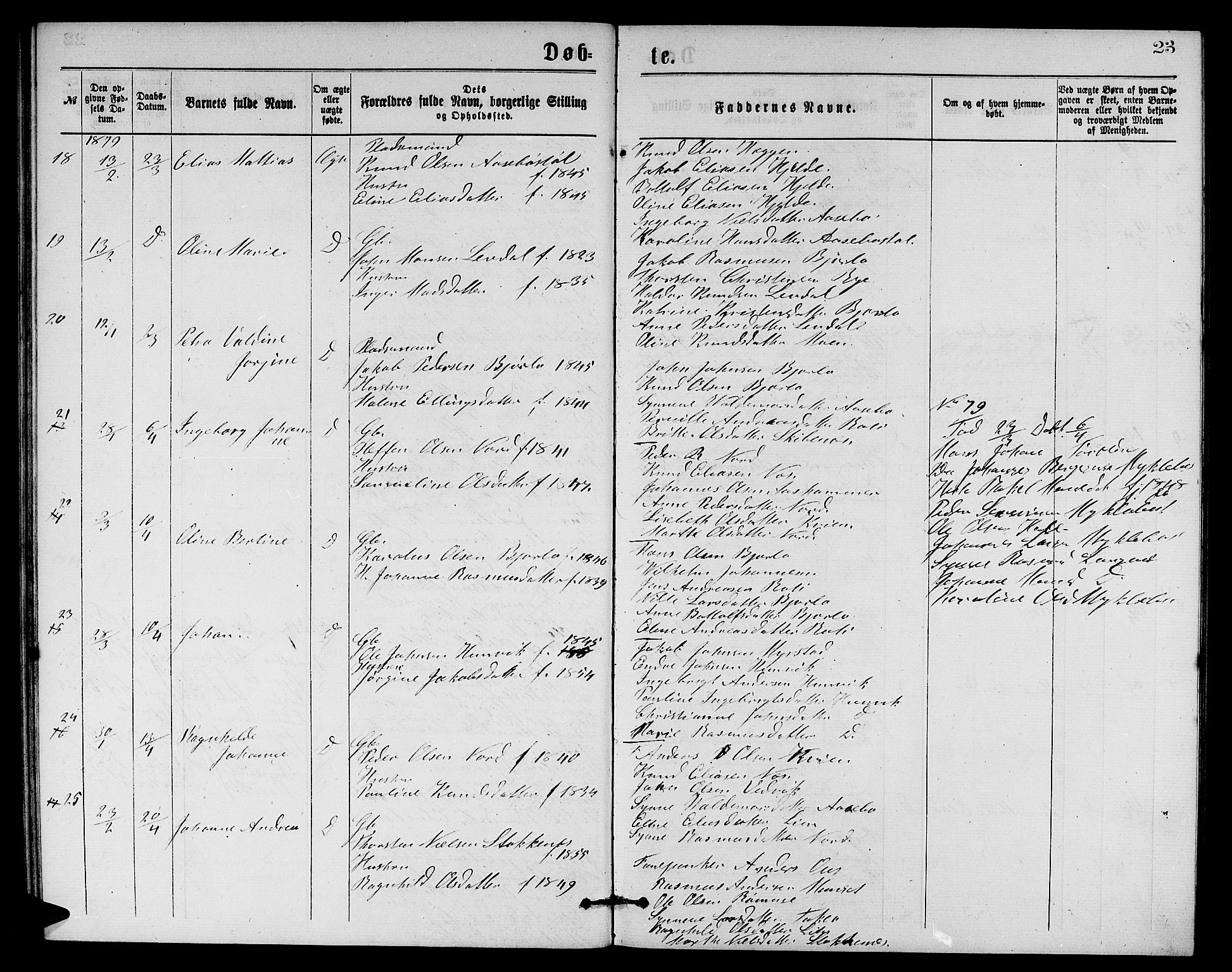 Eid sokneprestembete, AV/SAB-A-82301/H/Hab/Habb/L0001: Parish register (copy) no. B 1, 1877-1882, p. 23