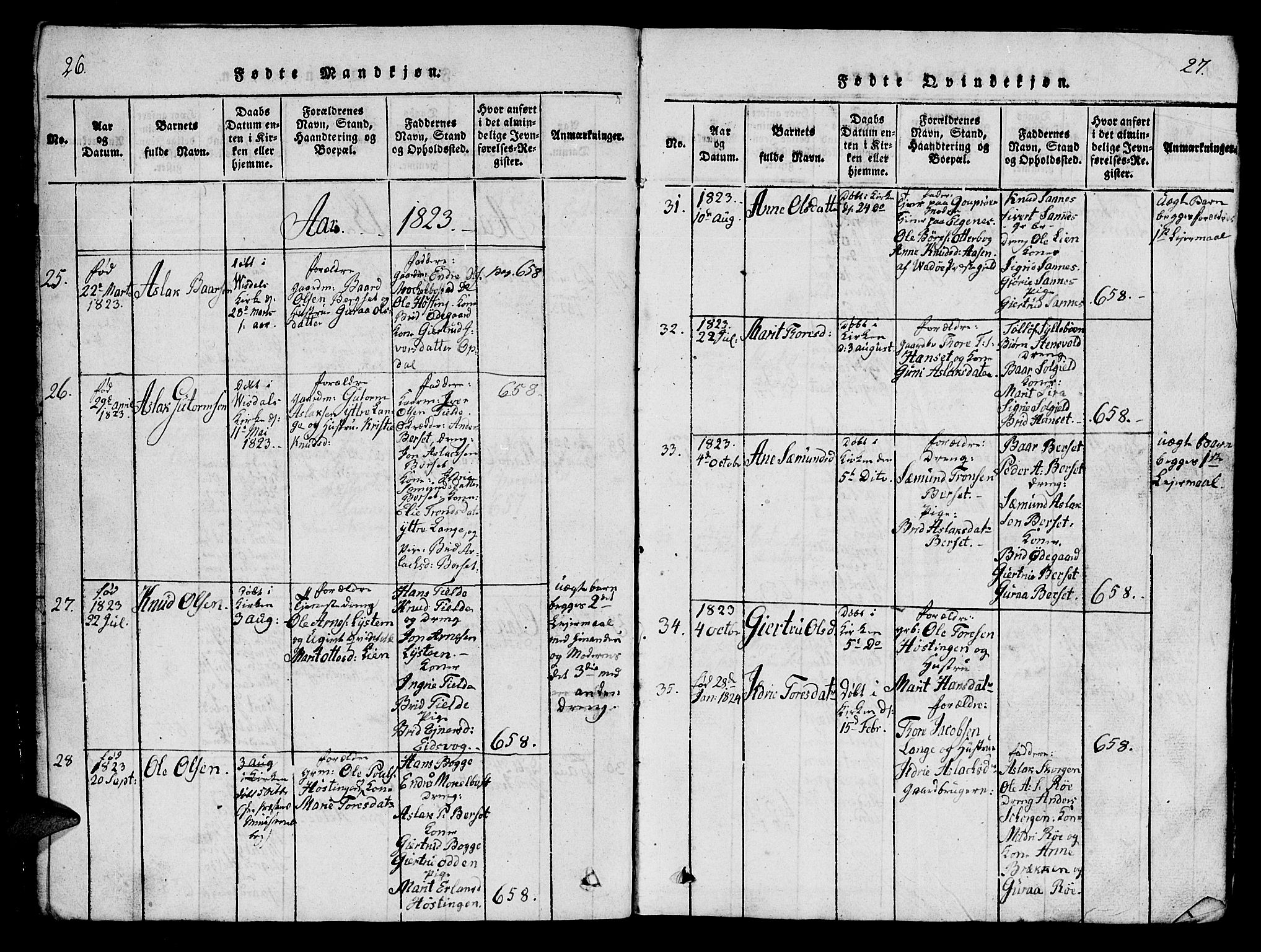 Ministerialprotokoller, klokkerbøker og fødselsregistre - Møre og Romsdal, SAT/A-1454/554/L0644: Parish register (copy) no. 554C01, 1818-1851, p. 26-27