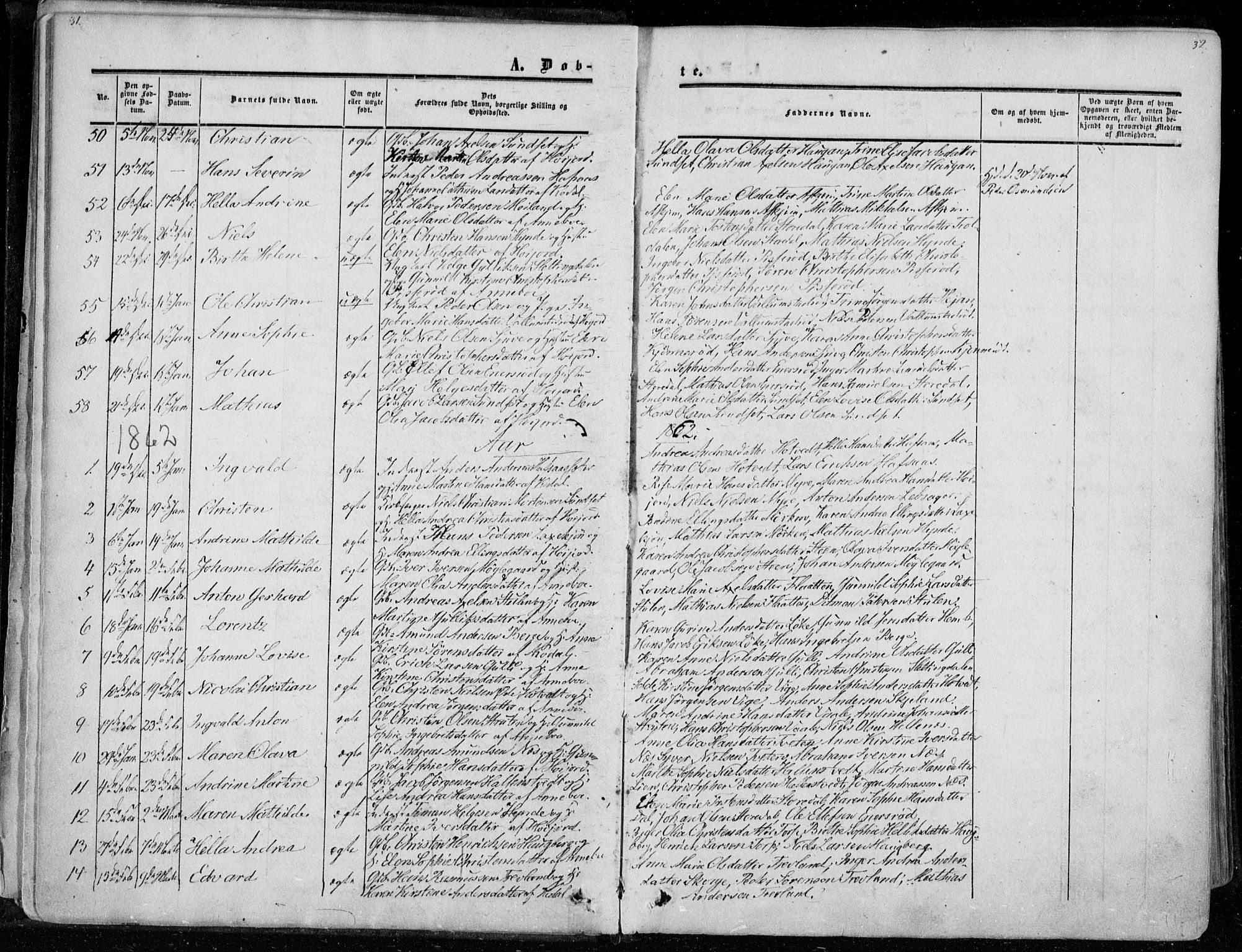 Andebu kirkebøker, AV/SAKO-A-336/F/Fa/L0005: Parish register (official) no. 5, 1857-1870, p. 31-32