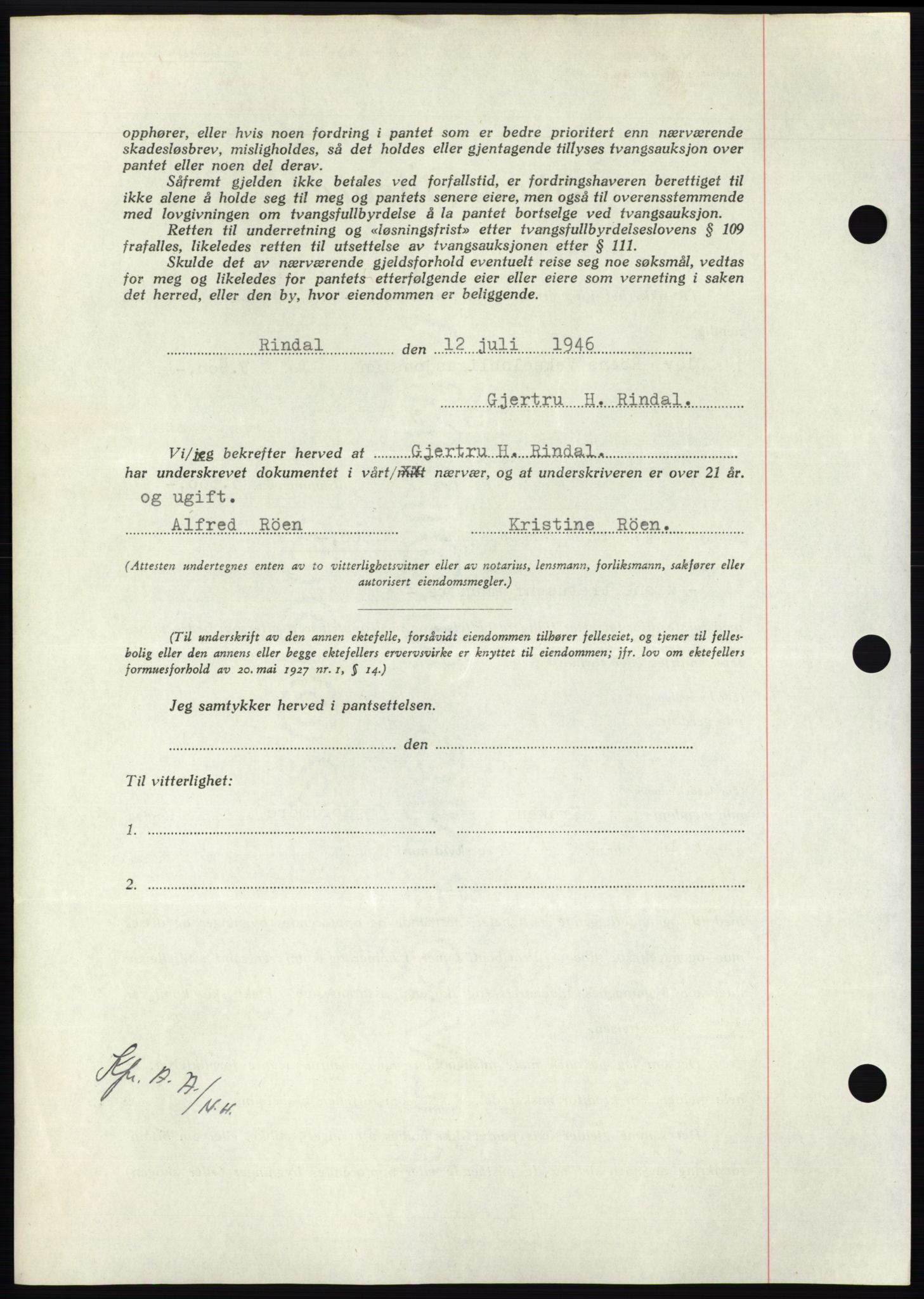 Nordmøre sorenskriveri, AV/SAT-A-4132/1/2/2Ca: Mortgage book no. B94, 1946-1946, Diary no: : 1682/1946