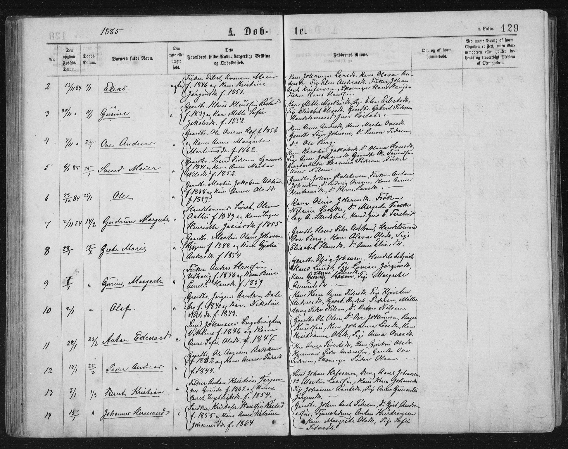 Ministerialprotokoller, klokkerbøker og fødselsregistre - Sør-Trøndelag, SAT/A-1456/659/L0745: Parish register (copy) no. 659C02, 1869-1892, p. 129