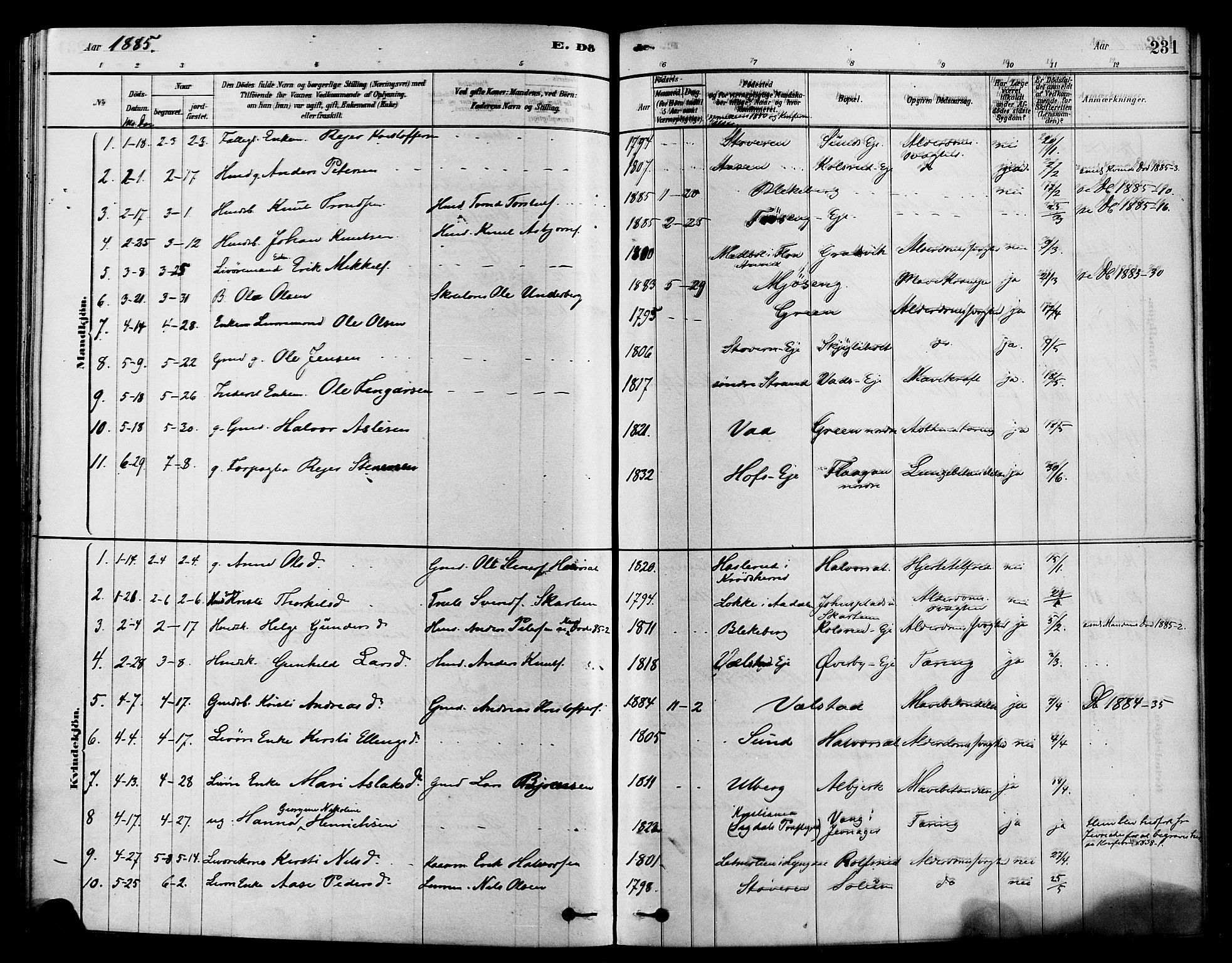 Sigdal kirkebøker, SAKO/A-245/F/Fa/L0011: Parish register (official) no. I 11, 1879-1887, p. 231