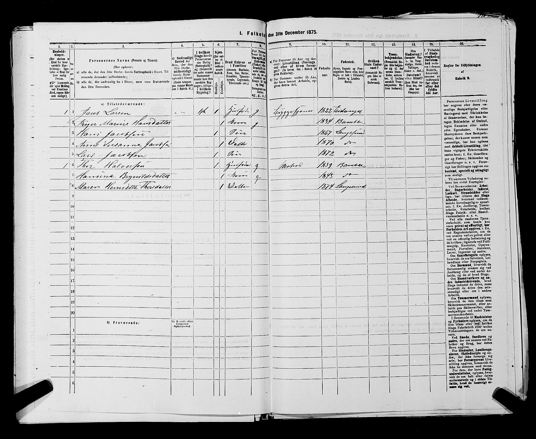 SAKO, 1875 census for 0802B Bamble/Langesund, 1875, p. 296