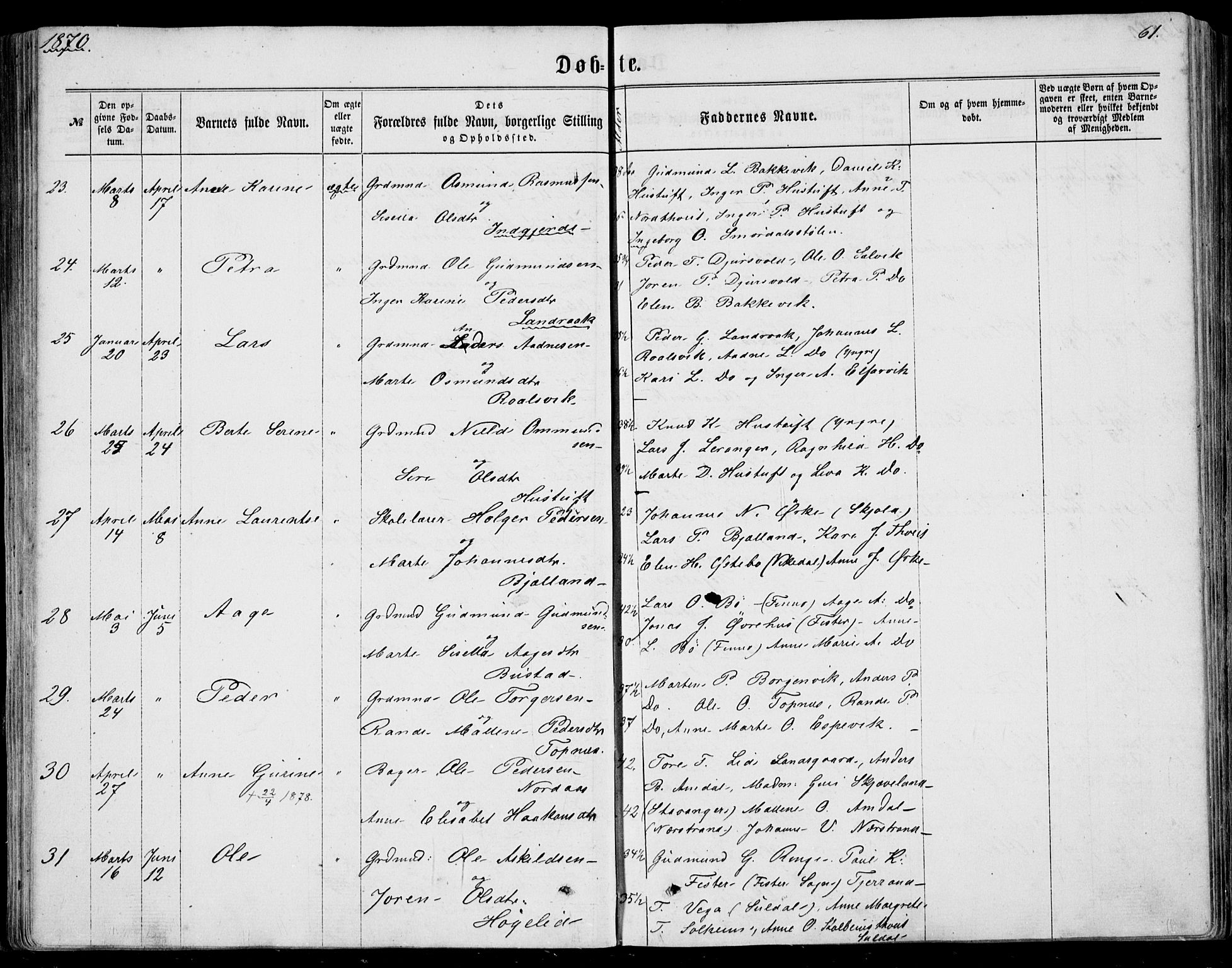 Nedstrand sokneprestkontor, SAST/A-101841/01/IV: Parish register (official) no. A 9, 1861-1876, p. 61