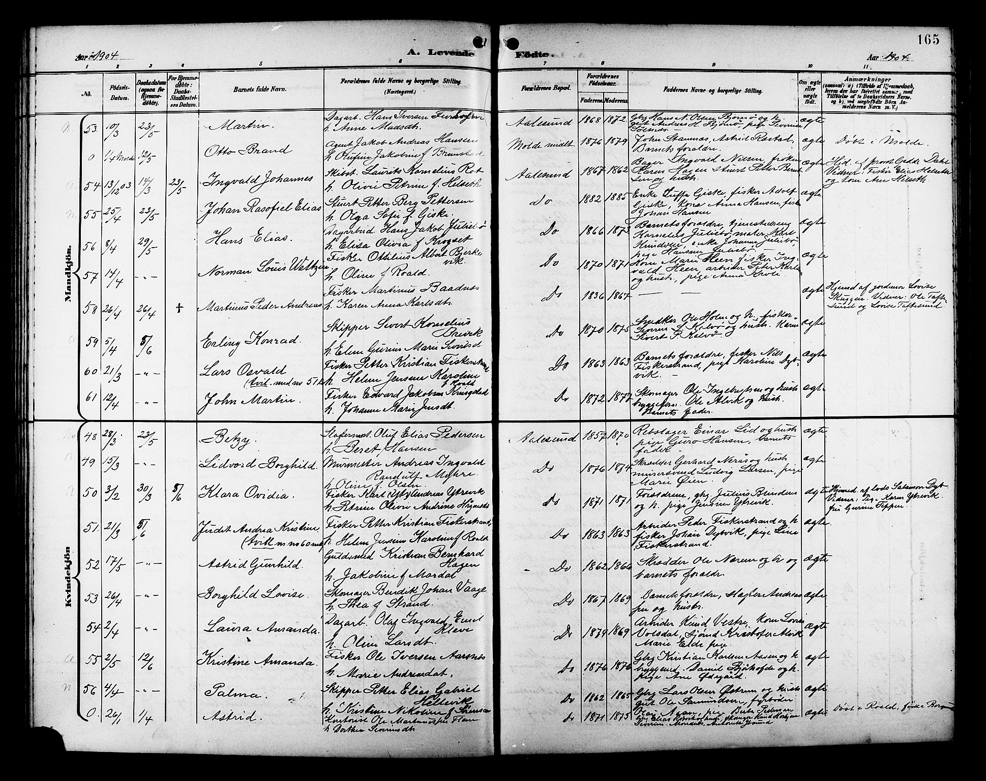 Ministerialprotokoller, klokkerbøker og fødselsregistre - Møre og Romsdal, AV/SAT-A-1454/529/L0468: Parish register (copy) no. 529C05, 1897-1908, p. 165