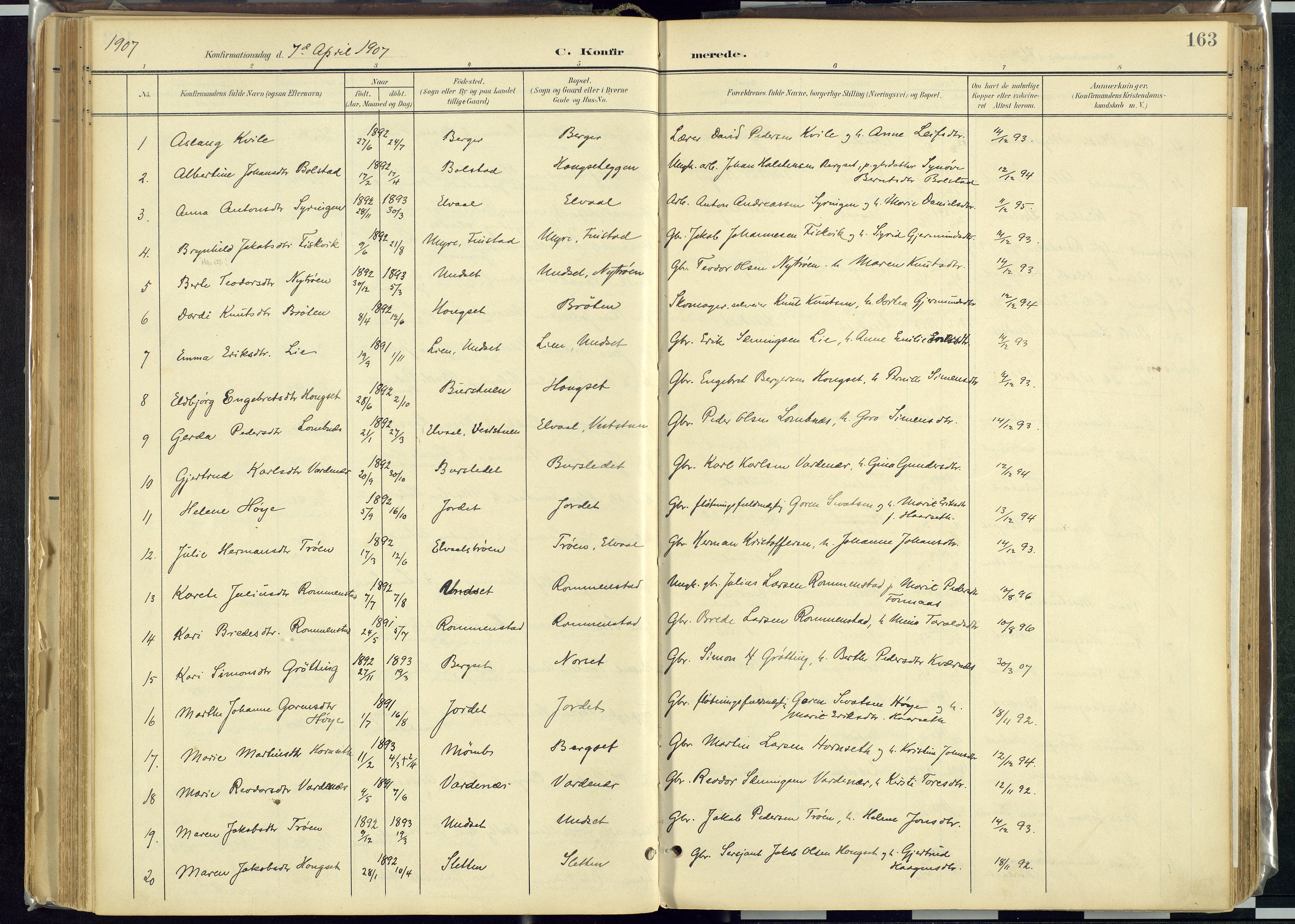 Rendalen prestekontor, SAH/PREST-054/H/Ha/Haa/L0012: Parish register (official) no. 12, 1901-1928, p. 163