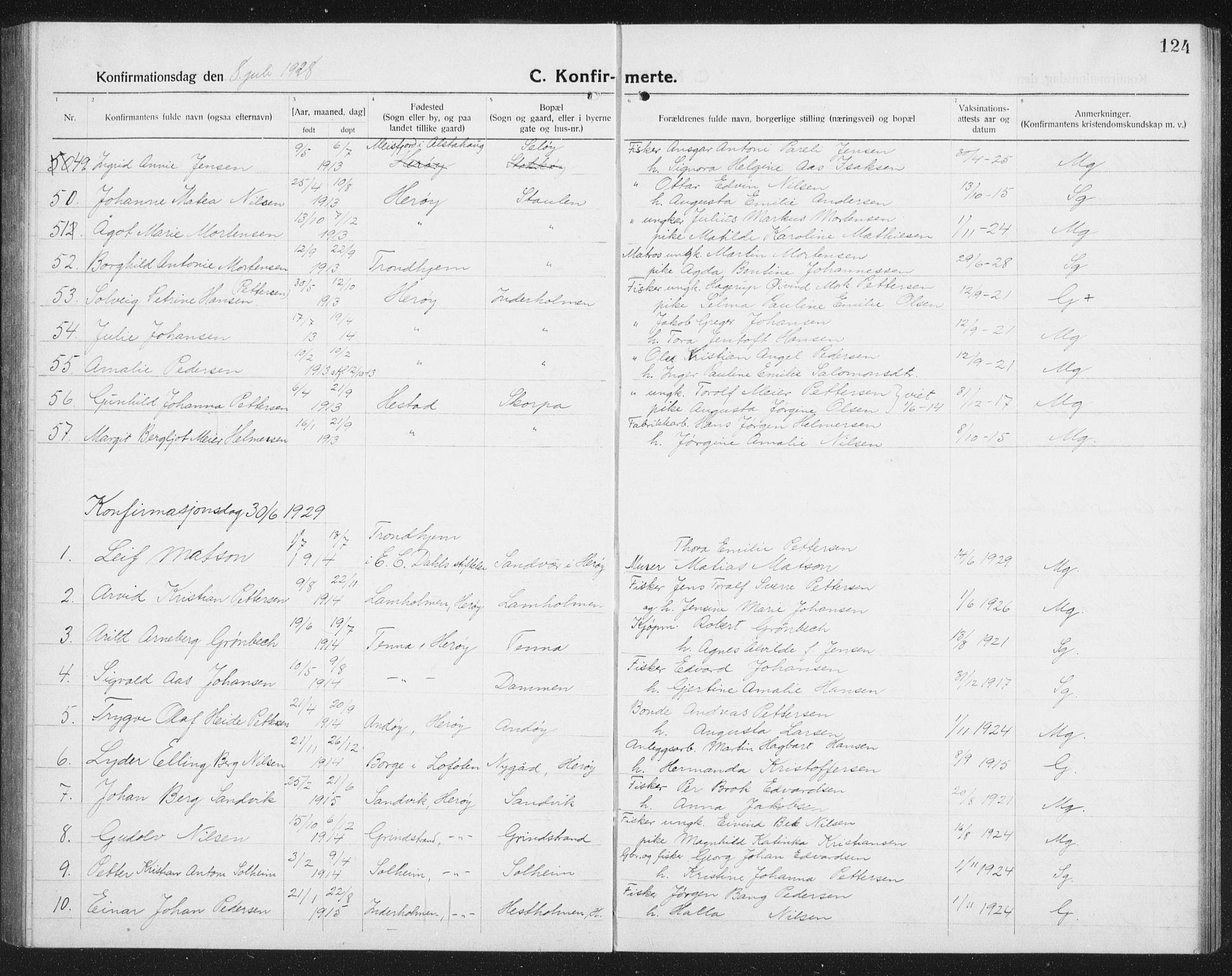 Ministerialprotokoller, klokkerbøker og fødselsregistre - Nordland, SAT/A-1459/834/L0517: Parish register (copy) no. 834C07, 1919-1939, p. 124