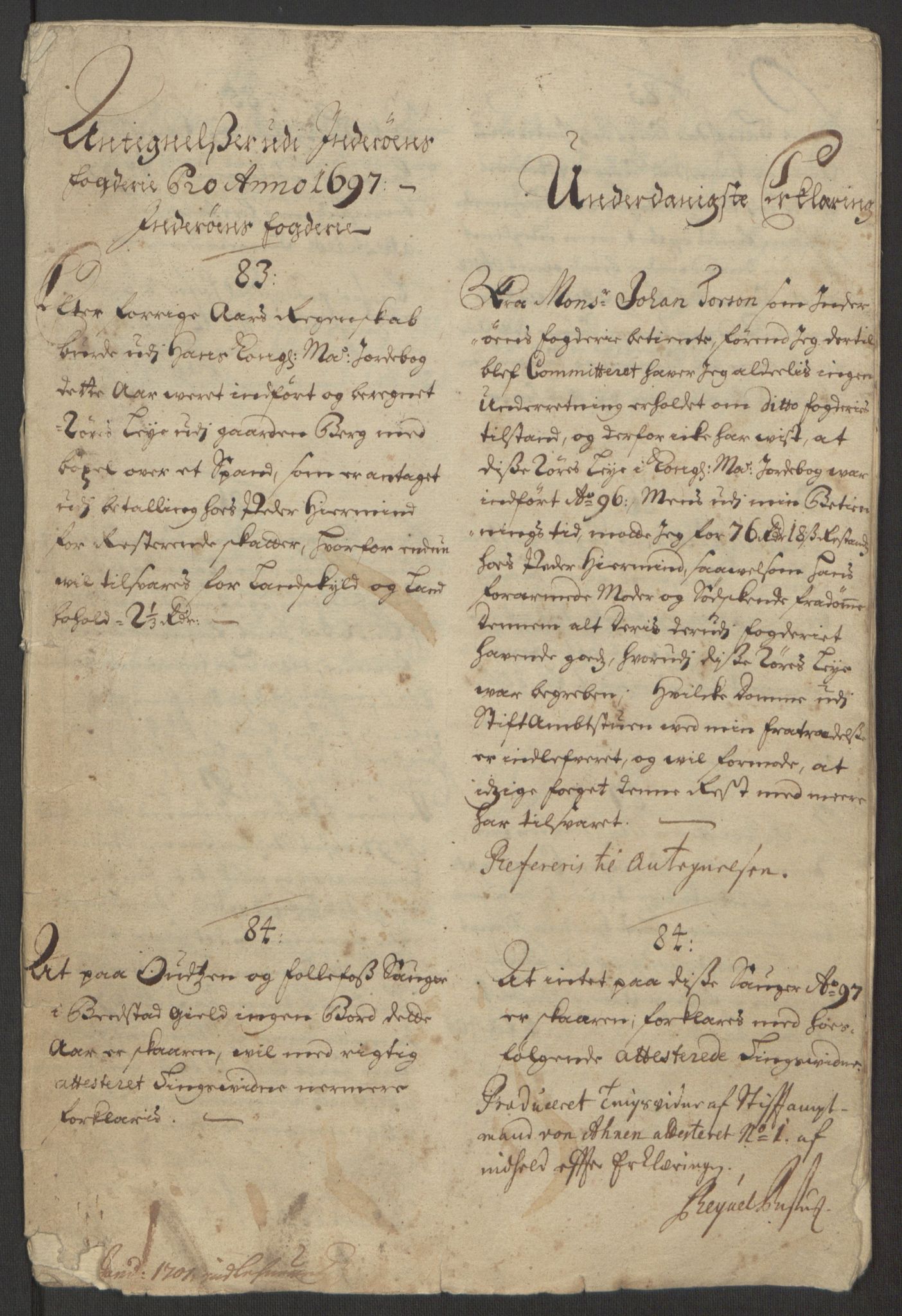 Rentekammeret inntil 1814, Reviderte regnskaper, Fogderegnskap, AV/RA-EA-4092/R63/L4309: Fogderegnskap Inderøy, 1695-1697, p. 590