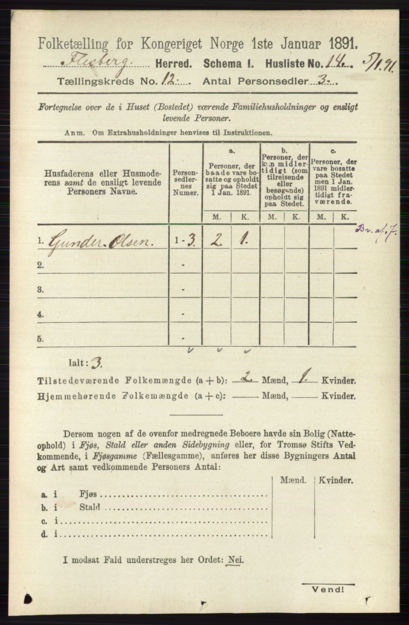 RA, 1891 census for 0631 Flesberg, 1891, p. 2084