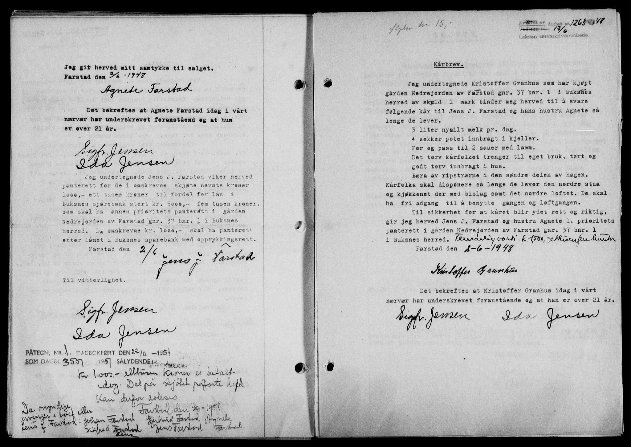 Lofoten sorenskriveri, SAT/A-0017/1/2/2C/L0018a: Mortgage book no. 18a, 1948-1948, Diary no: : 1263/1948