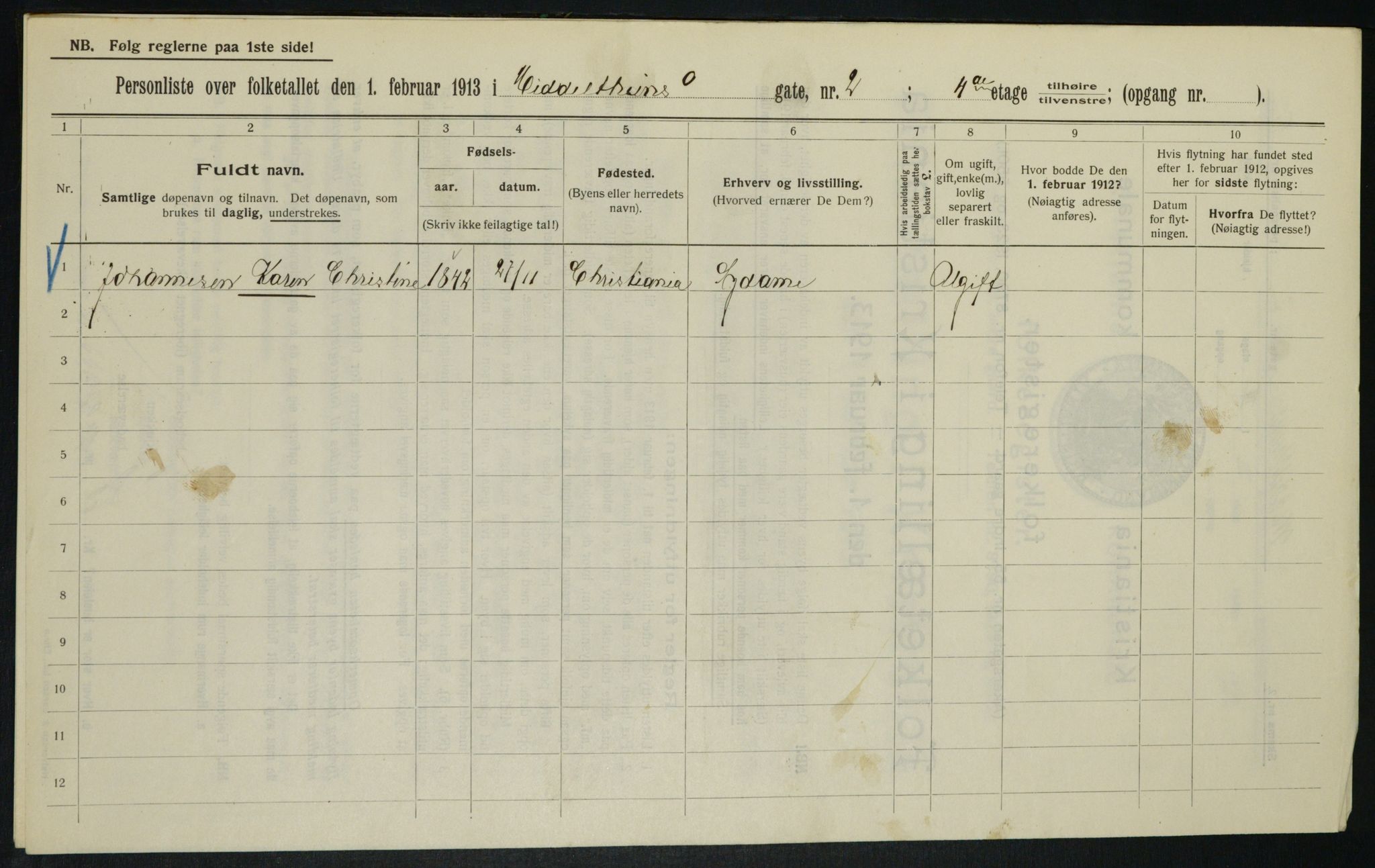 OBA, Municipal Census 1913 for Kristiania, 1913, p. 65233