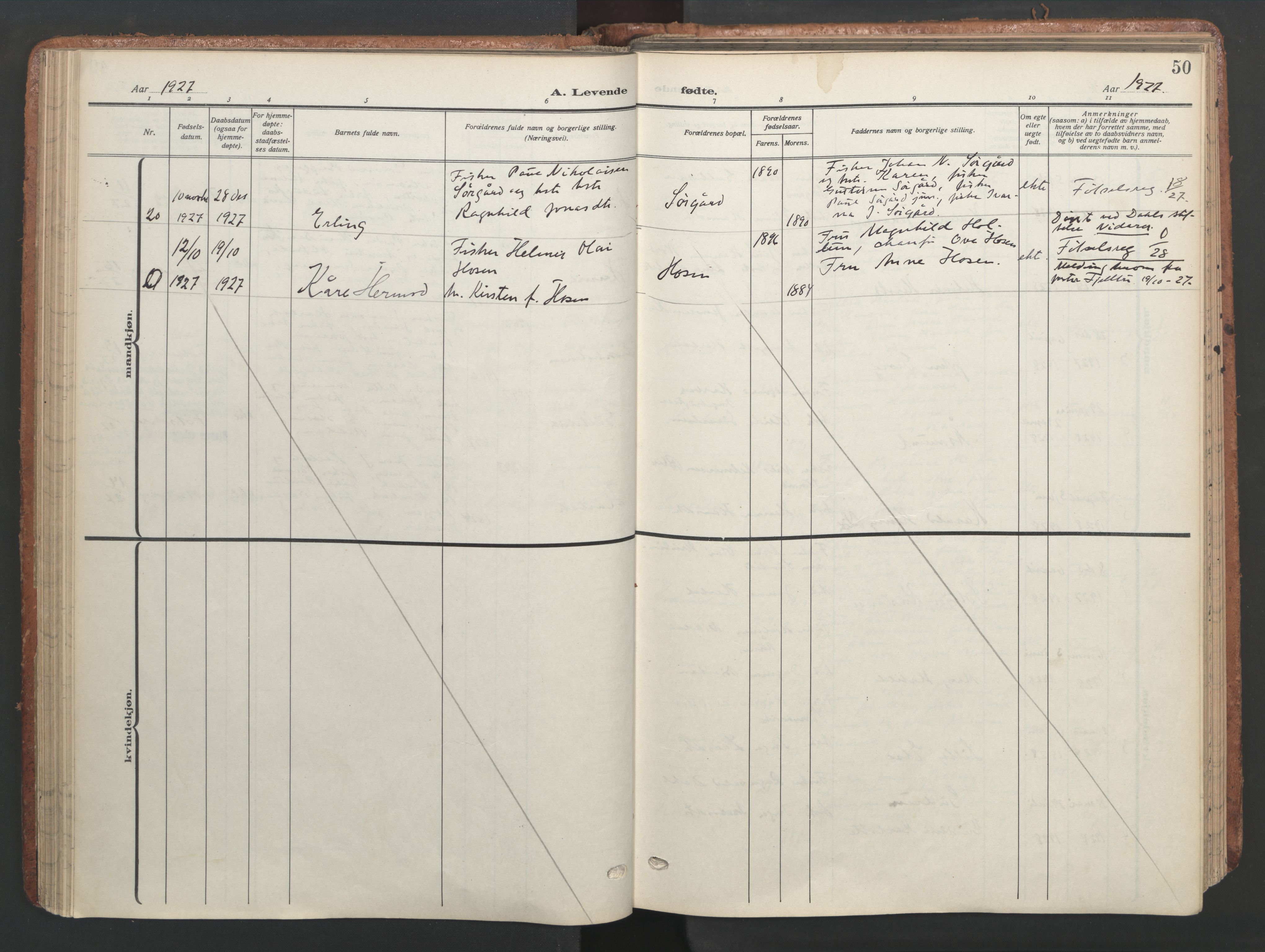 Ministerialprotokoller, klokkerbøker og fødselsregistre - Sør-Trøndelag, SAT/A-1456/656/L0694: Parish register (official) no. 656A03, 1914-1931, p. 50